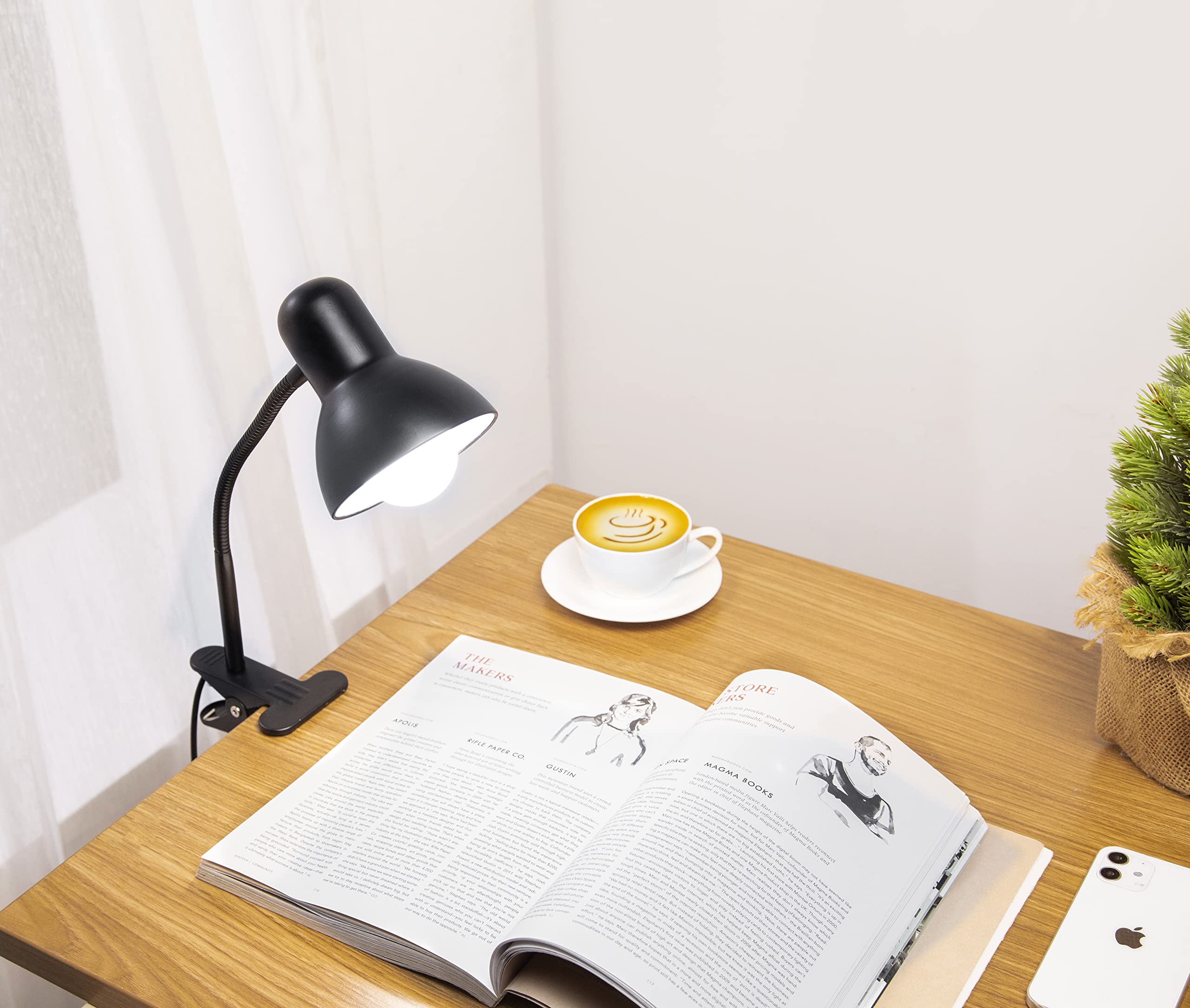 MeHiMe Adjustable Metal Desk Lamp with Clamp - Flexible Gooseneck Reading Light for Office, Study, Bedroom, Nightstand, Computer & Craft Work (Bulb Not Included) - Perfect for Late-Night Reading, Home Office Tasks & Detailed Craft Projects