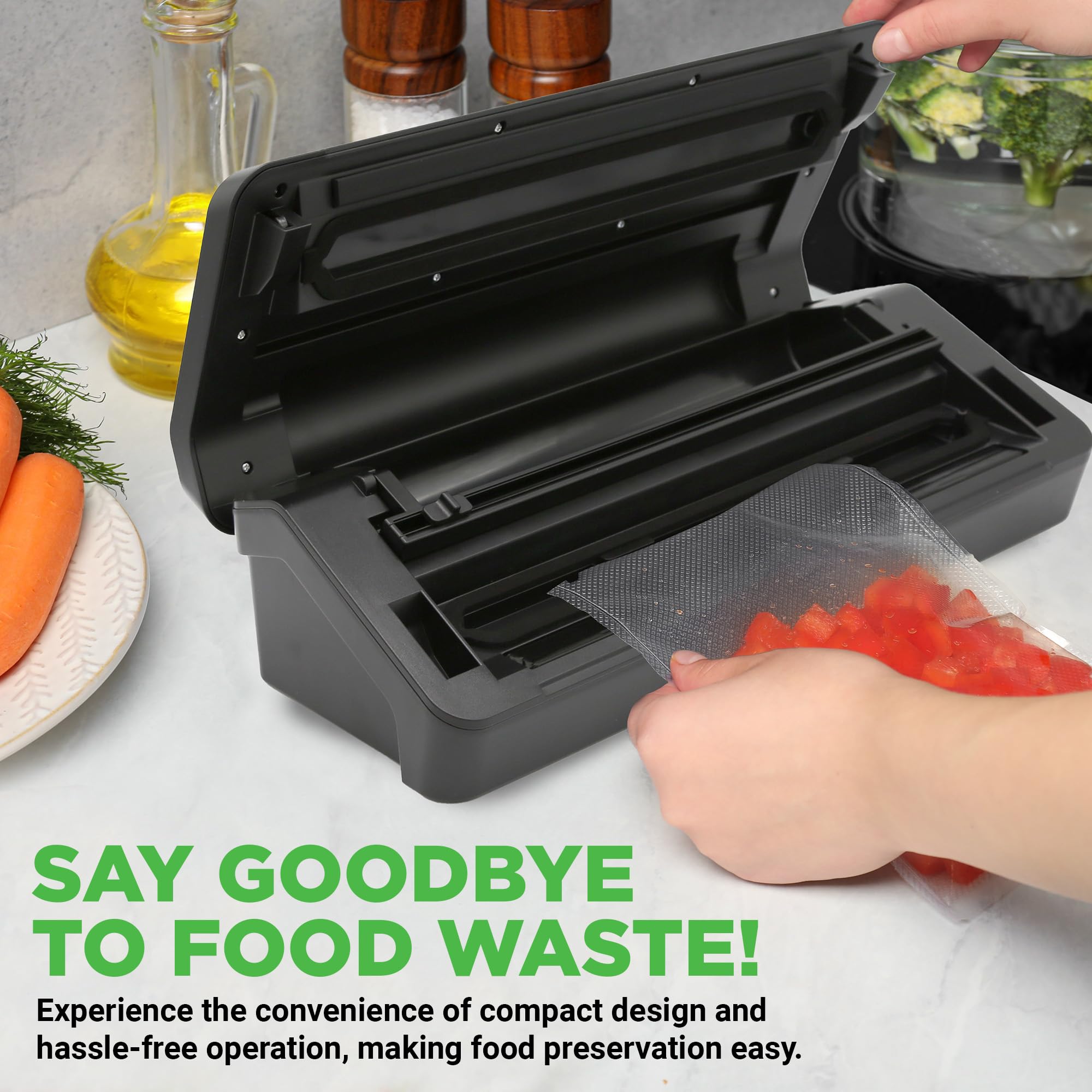 NutriChef 80Kpa Powerful Vacuum Sealer Machine for Food Preservation - Dry, Moist & Pulse Modes with Dual Seal Technology | Built-in Roll Storage & Cutter | Includes Canister Hose & Bags | Perfect for Meal Prep, Sous Vide, Freezing & Long-Term Food Storage