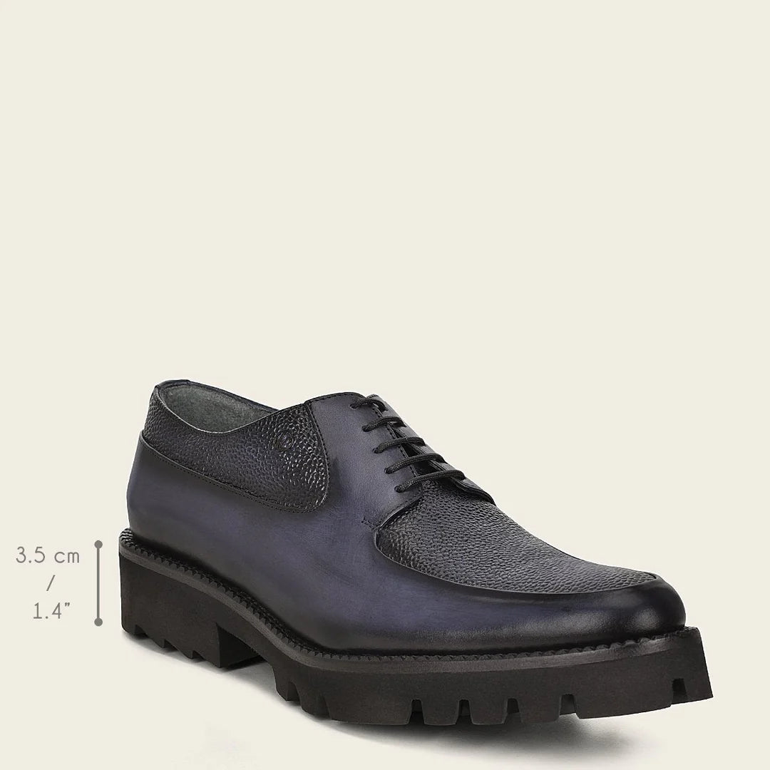 Franco Cuadra Men's Navy Casual Deer Leather Platform Moccasins - Comfortable Slip-On Shoes for Outdoor, Travel & Everyday Wear