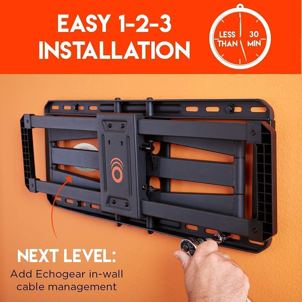 ECHOGEAR Full Motion TV Wall Mount with In-Wall Power Kit - Hide Wires & Mount Flat Screen TVs 32-80 Inch for Living Room, Bedroom, Home Theater