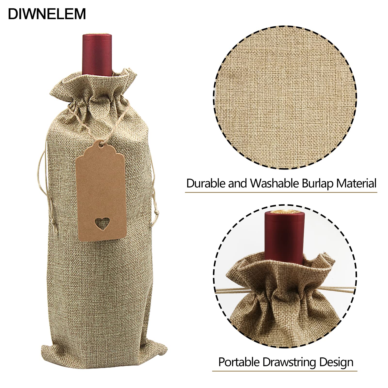 DIWNELEM 16-Pack Jute Wine Bags with Drawstring for Gifts & Parties