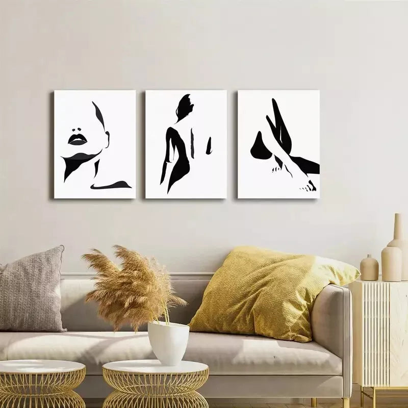 3-Piece Abstract Black and White Female Figure Framed Canvas Wall Art - 40x60cm High Quality Print | 100% Australian Made | Ready to Hang | Perfect for Living Room, Bedroom & Office Decor