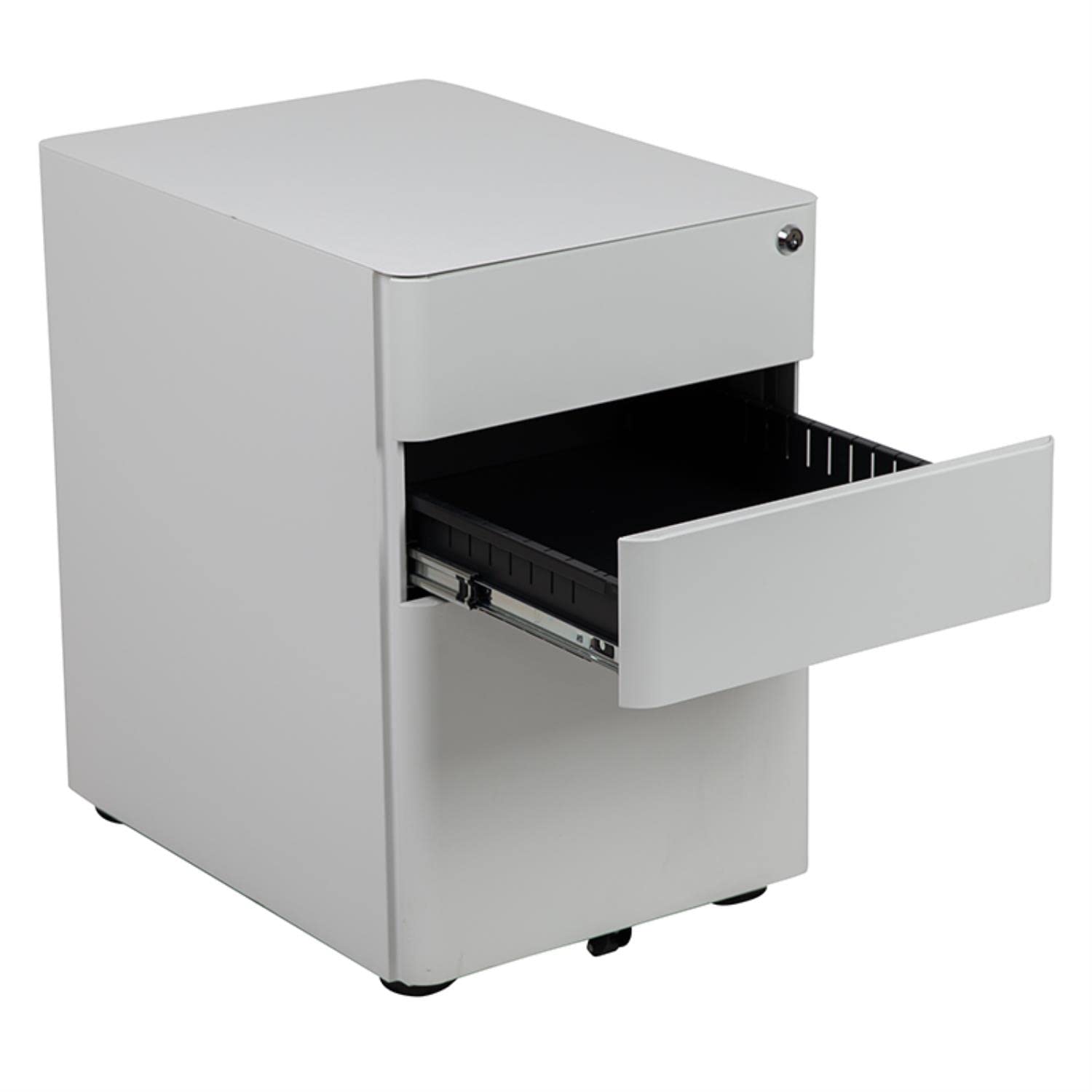 Flash Furniture Warner Modern 3-Drawer Mobile Locking File Cabinet with Anti-Tilt Mechanism - Hanging Drawer for Legal & Letter Files - White Office Storage Solution for Home & Business Organization