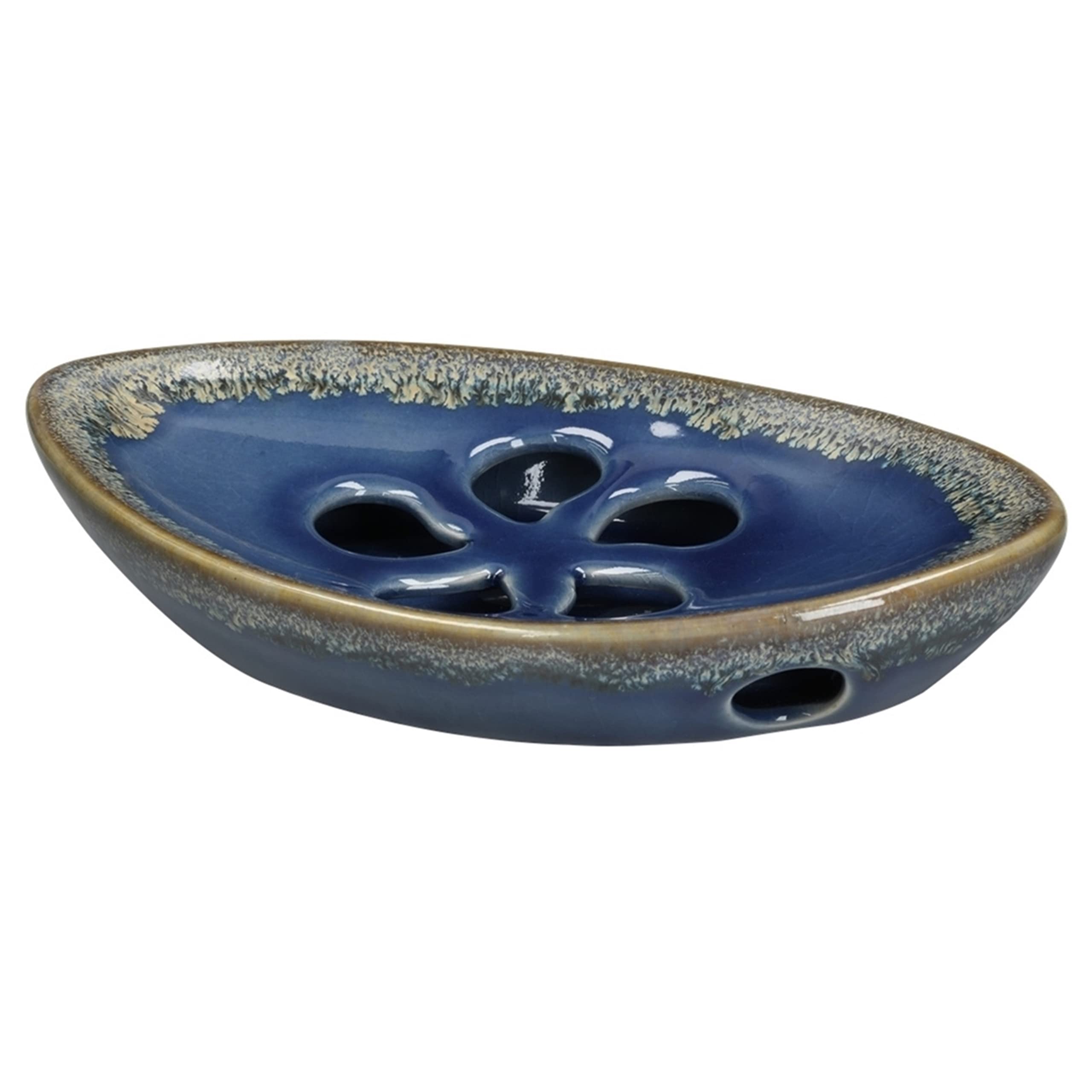 Ceramic Soap Dish with Self Draining Tray - Bar Soap Holder for Bathroom, Kitchen & Shower - Elegant Blue Design - Perfect for Sink Countertops, Vanities & Spa Decor