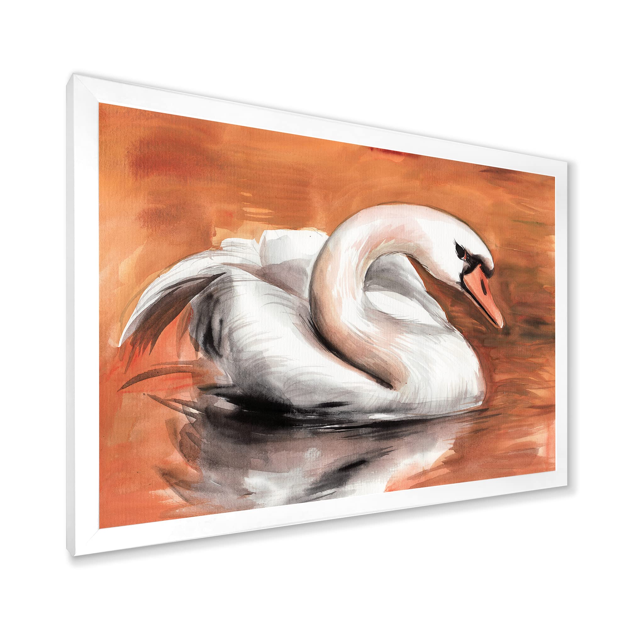Elegant Swan on Water Traditional Framed Wall Art Painting - Perfect for Living Room, Bedroom & Office Decor