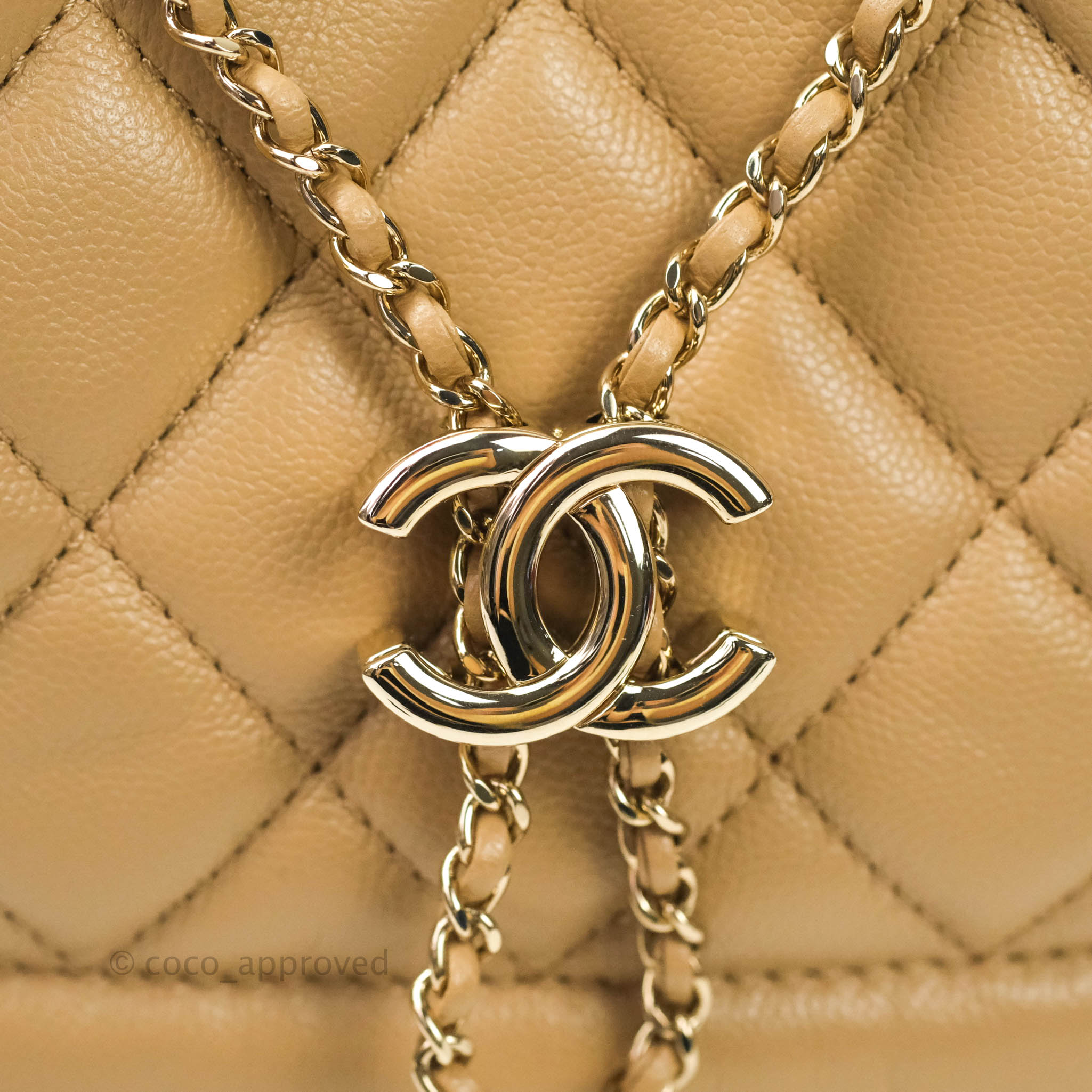 Chanel Caviar Quilted Rolled Up Bucket Drawstring Bag Beige with Gold Hardware - Luxury Crossbody Shoulder Bag for Women, Perfect for Travel, Shopping & Evening Events