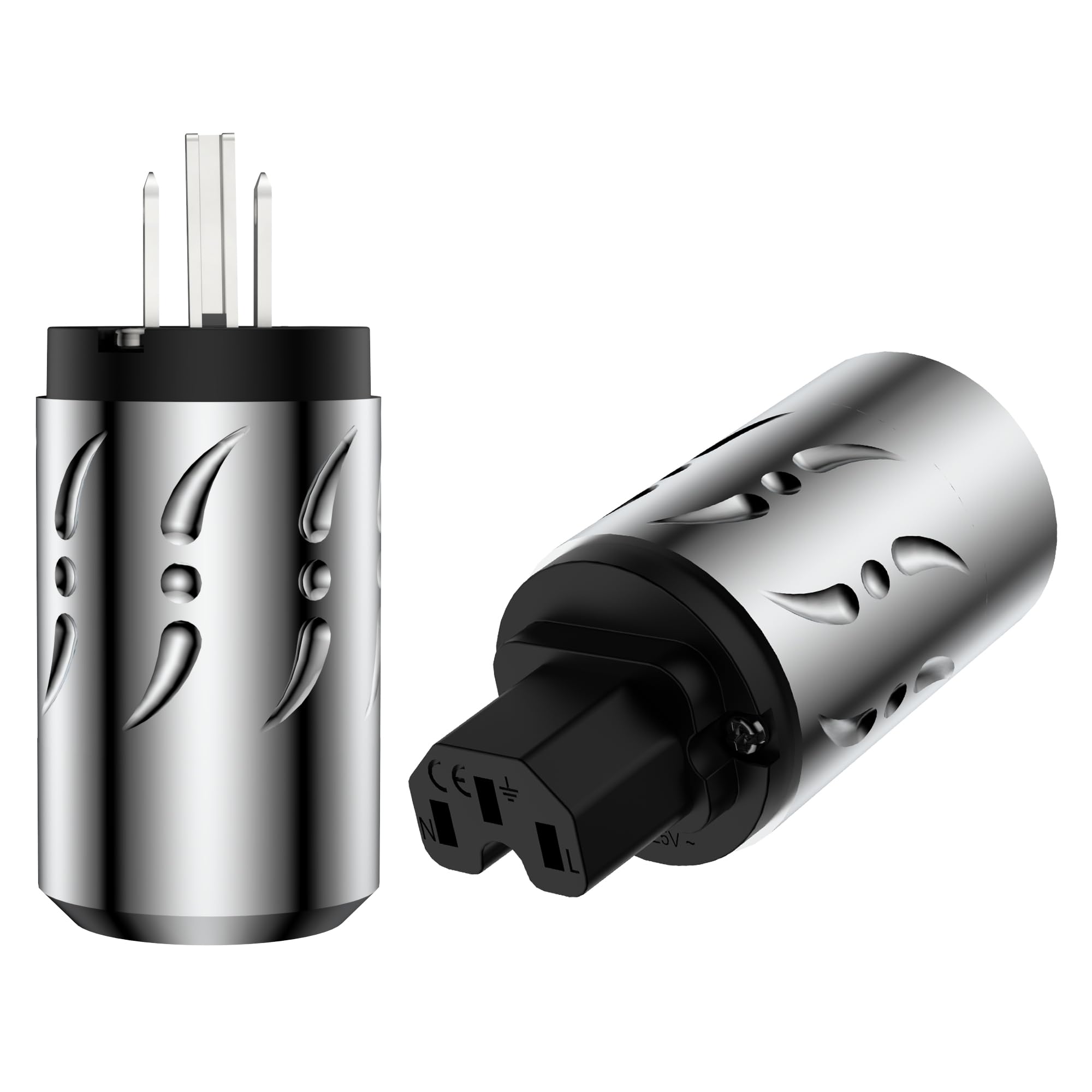 Premium Silver-Plated Pure Copper HiFi Power Plug Set (VM502S+VF502S) - Non-Magnetic AC Mains Plug & IEC C15 Connector for Audiophile-Grade DIY Power Cables - Perfect for High-End Audio Systems & Home Theater Setups