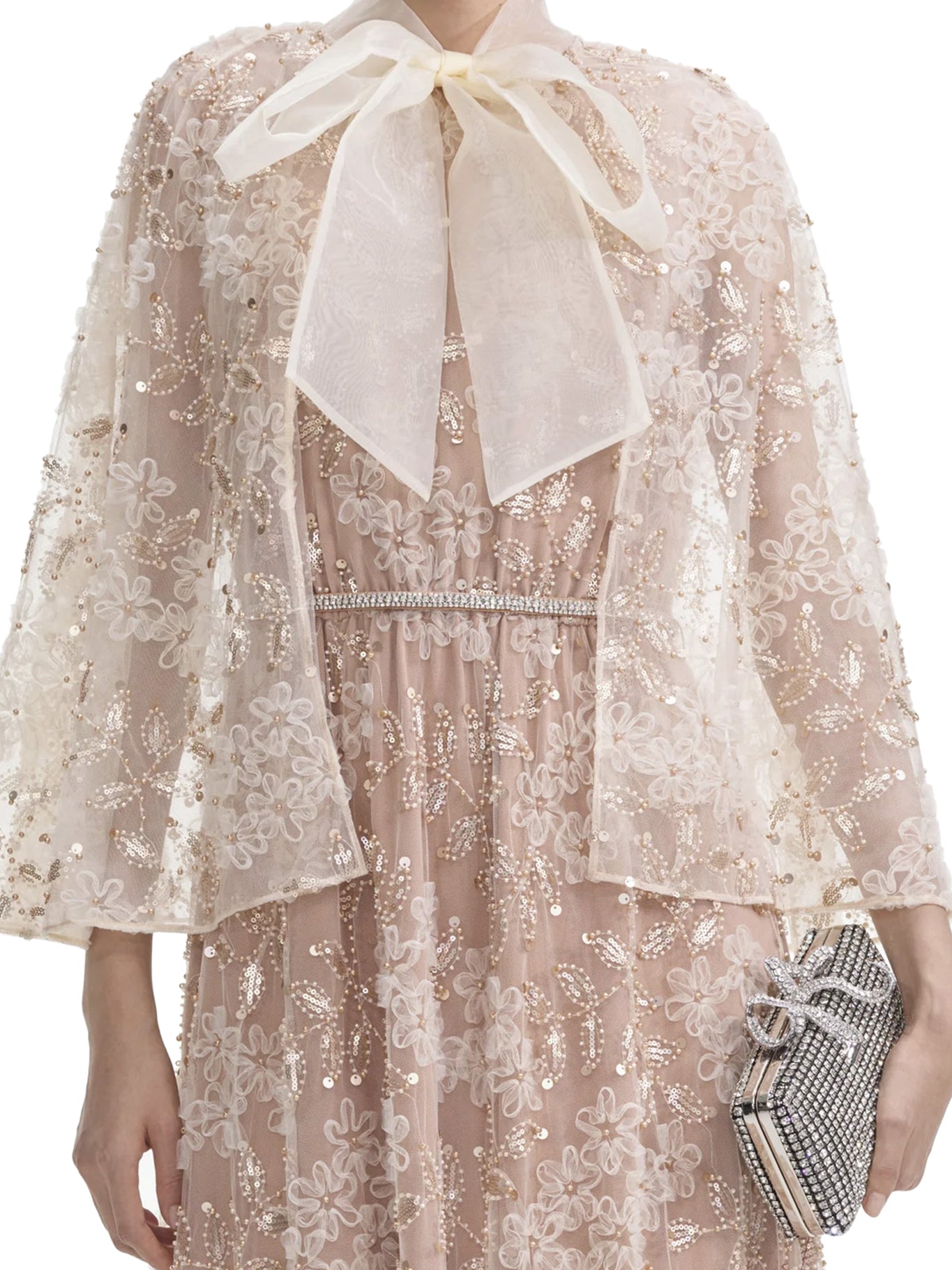 Embellished Cape Maxi Dress for Women - Elegant Long Sleeve Formal Gown for Evening Parties, Weddings & Special Occasions