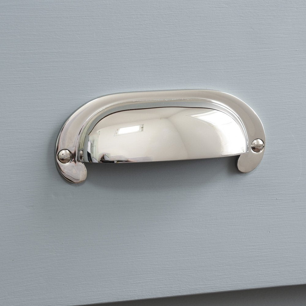 Polished Nickel Large Curved Hooded Drawer Handle - Modern Cabinet Pull for Kitchen & Bathroom - Perfect for Home Renovation & Furniture Upgrade