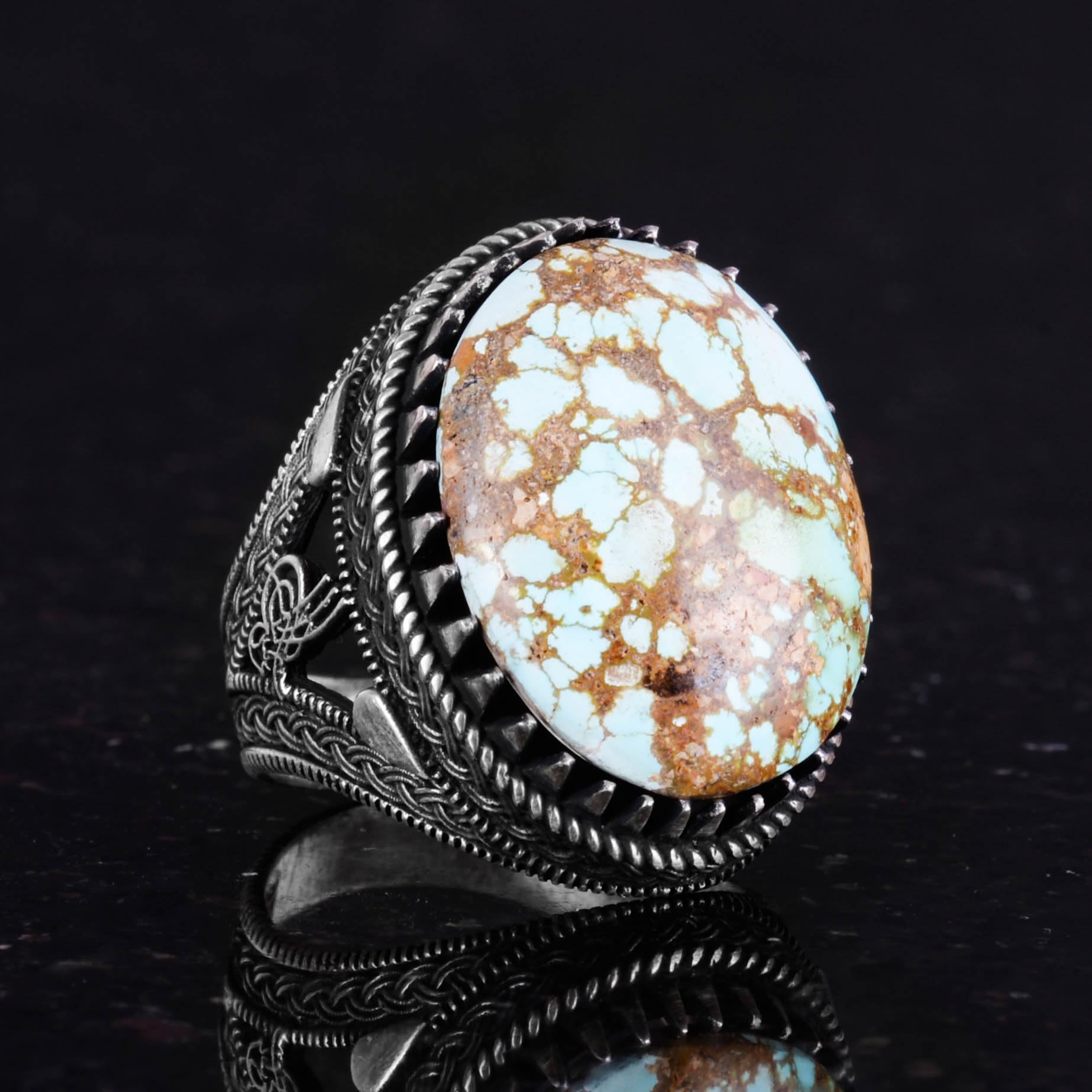 Genuine Natural Arizona Turquoise Gemstone Ring for Men - 925 Sterling Silver Ottoman Style Jewelry - Perfect for Gifts, Weddings & Special Occasions