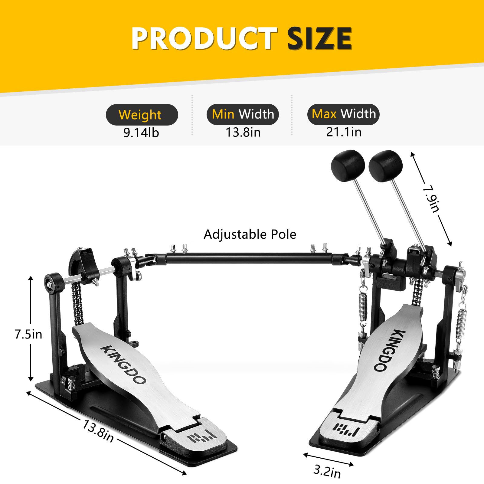Heavy Duty Double Bass Drum Pedal with 2-Chain Drive & Dual-Action Beaters - Professional Drum Accessory for Metal/Rock Drummers - Perfect for Live Performances & Studio Recording