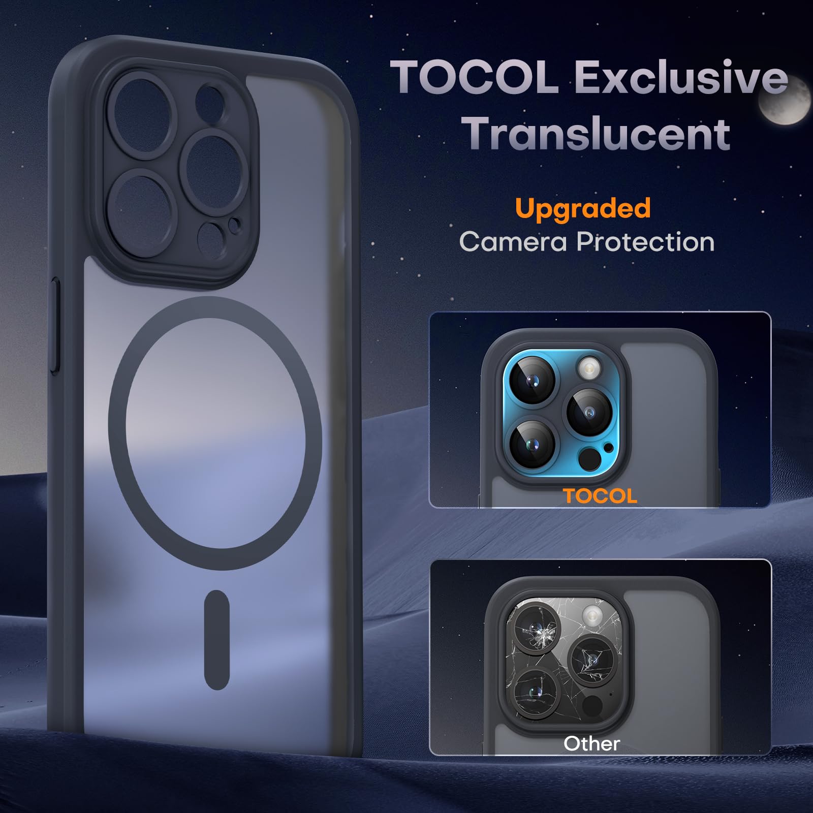 TOCOL 3 in 1 Magnetic Case for iPhone 14 Pro Max with 2 Tempered Glass Screen Protectors - Full Camera Protection, Shockproof & Scratch Resistant Magsafe Compatible Phone Cover (Black) - Perfect for Daily Use, Travel & Outdoor Activities