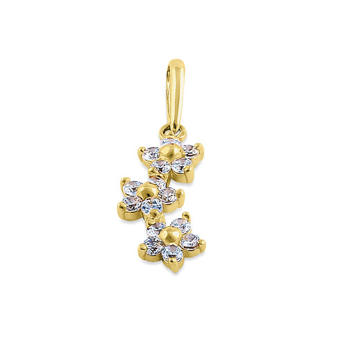 14K Yellow Gold Triple Plumeria CZ Pendant - Dainty Floral Jewelry for Women, Perfect for Beach Weddings, Summer Vacations & Boho Fashion