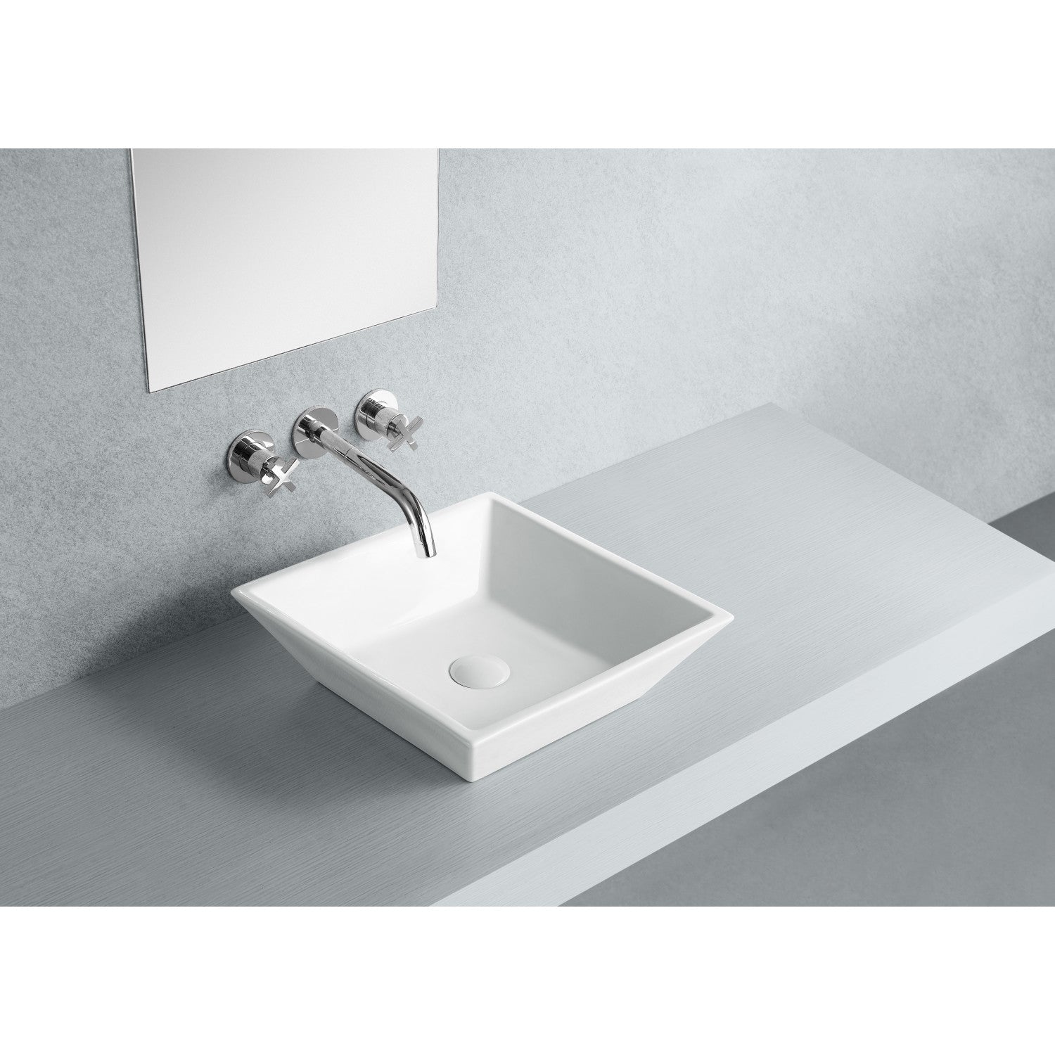 Artisan EV4256 16.9 Inch White Ceramic Square Vessel Sink - Modern Bathroom Vanity Top for Powder Room & Guest Bath Decor