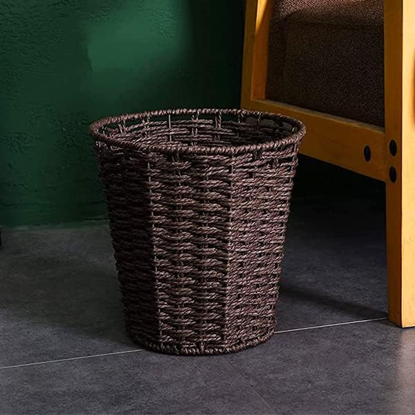 Round Wicker Waste Basket - Natural Woven Paper Bin Trash Can for Bedroom, Bathroom, Office & Home Decor - Eco-Friendly Brown Rubbish Basket for Living Room, Dorm, Kitchen & Bath Organization