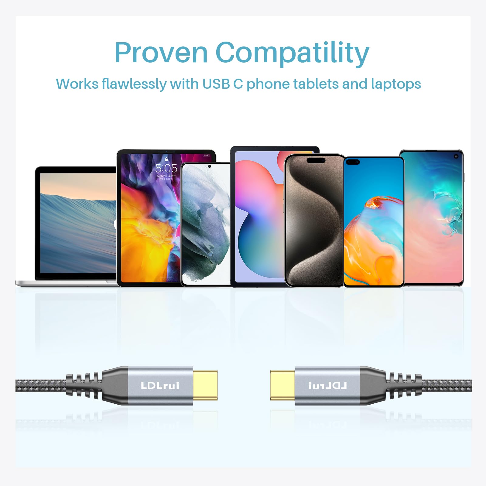 1FT USB C Cable Short - Braided 10Gbps Fast Charging & 4K@60Hz Video Output - Compatible with MacBook Pro, iPhone 16/15, Samsung S21/S22/T7, Type-C SSD - Perfect for Home, Office & Travel Charging & Data Transfer