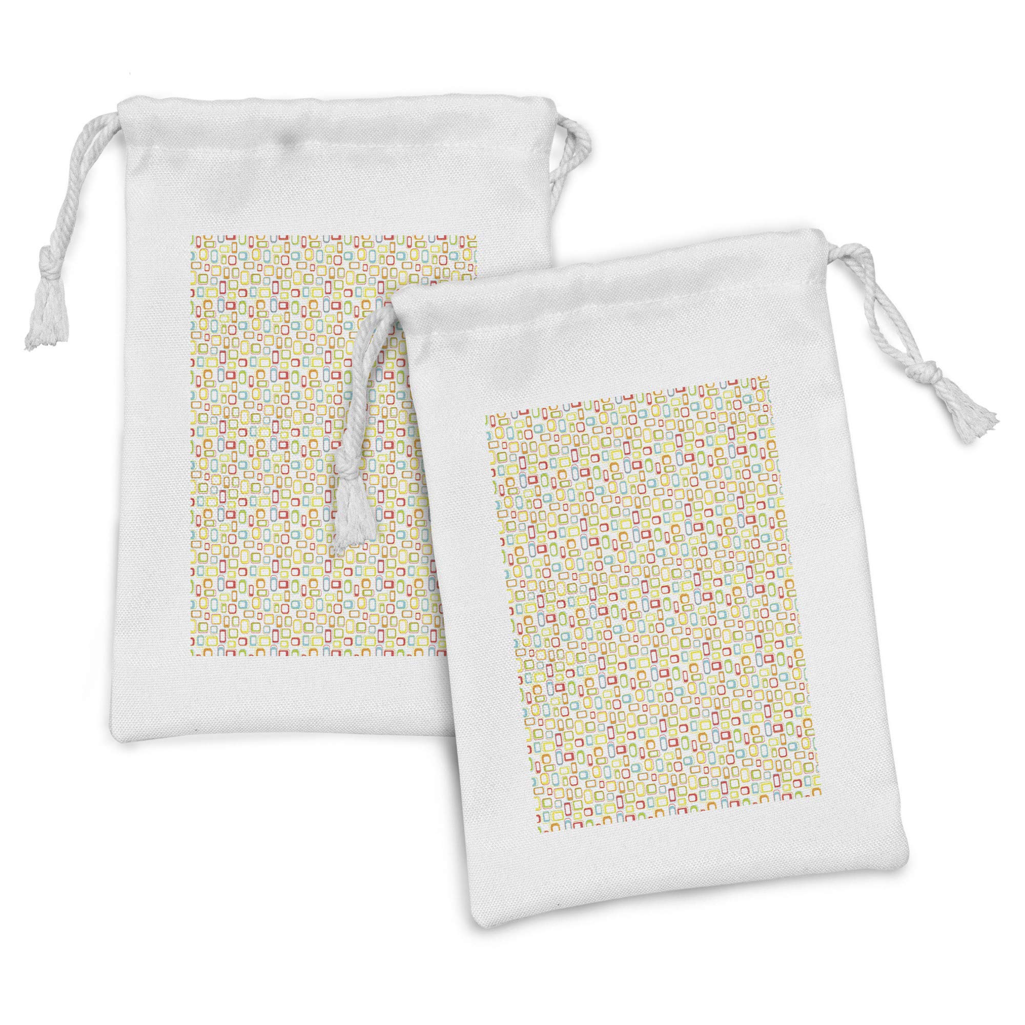 Ambesonne Vintage Fabric Pouch Set of 2 - Blue & Yellow Geometric Pattern Drawstring Bags (9