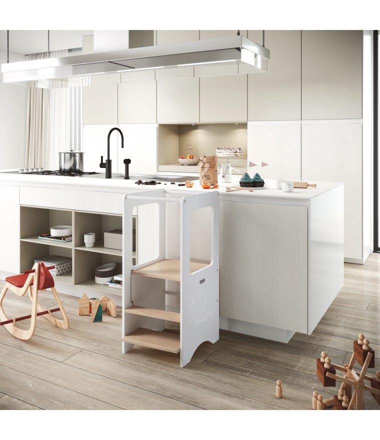 Micuna Micussori Mini Chef Learning Platform - Montessori Kitchen Helper for Toddlers, Kids Step Stool with Safety Rail - Perfect for Baking, Cooking & Learning Independence in the Kitchen