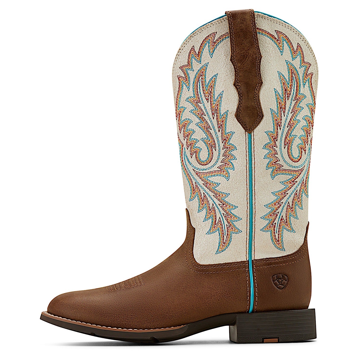 Ariat Women's Round Up Western Boots - Comfortable Stretchfit Wide Toe, Sandstorm/Distressed Ivory - Perfect for Rodeo, Horseback Riding & Country Fashion