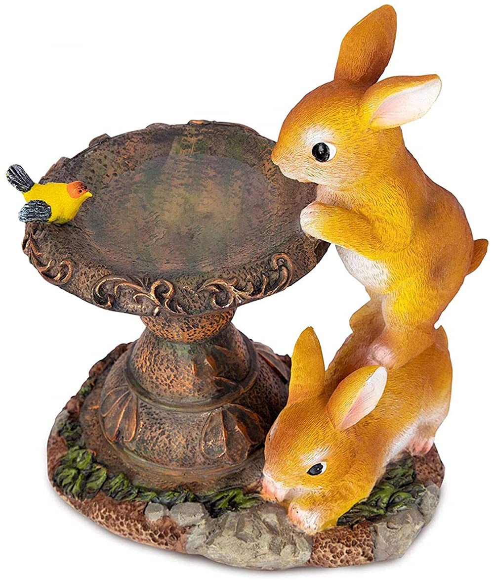Solar-Powered LED Garden Lights - Resin Animal Statues & Bird Feeders for Outdoor Decor - Rabbit, Bird & Wildlife-Themed Solar Garden Lamps for Patio, Lawn & Backyard Landscaping