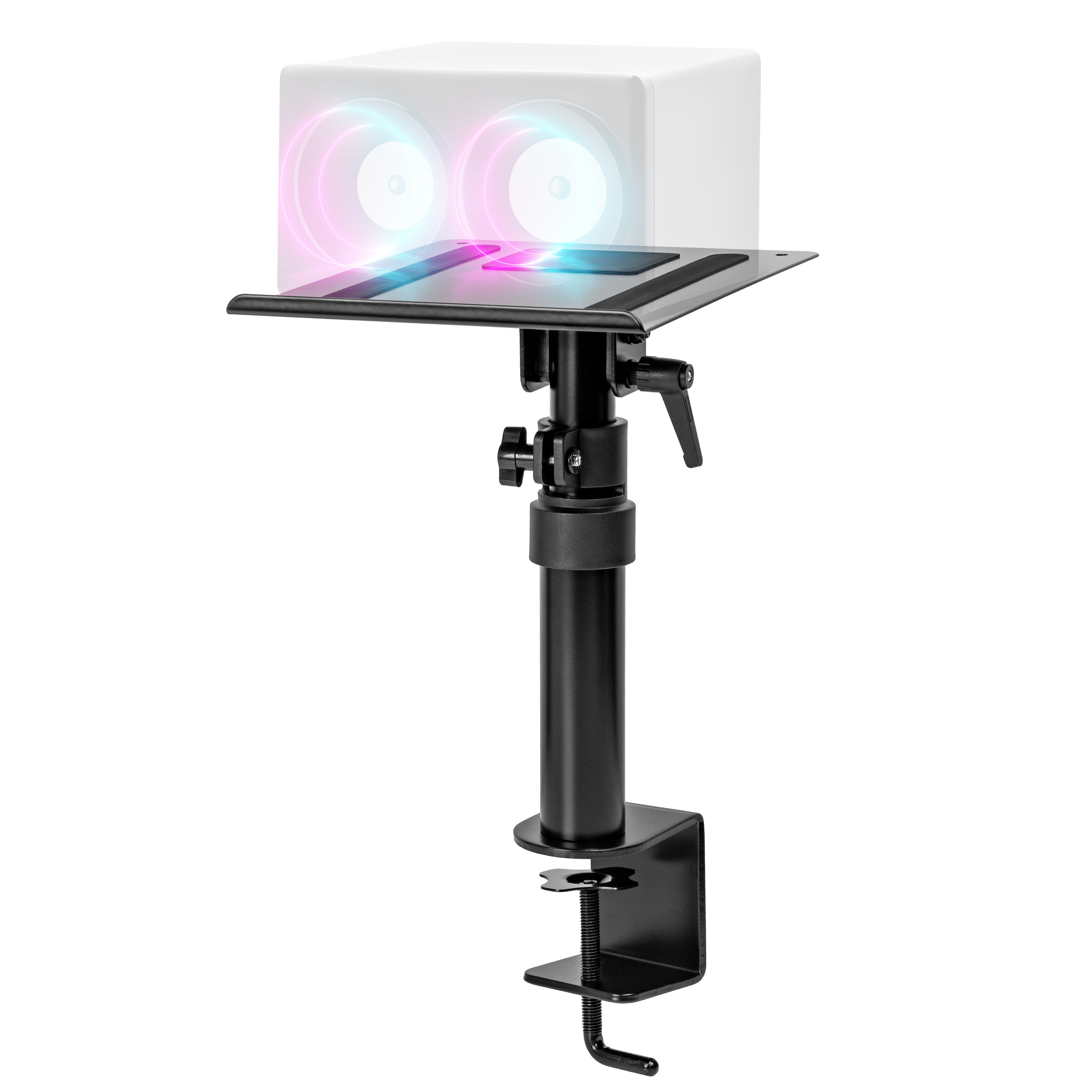 Duronic SPS15 Adjustable Speaker Clamp Stand - Height & Tilt Desk Mount for Bookshelf Speakers | Home Theater, Gaming Setup & Music Studio | Perfect for PC Monitor, Home Entertainment & Professional Audio Presentations