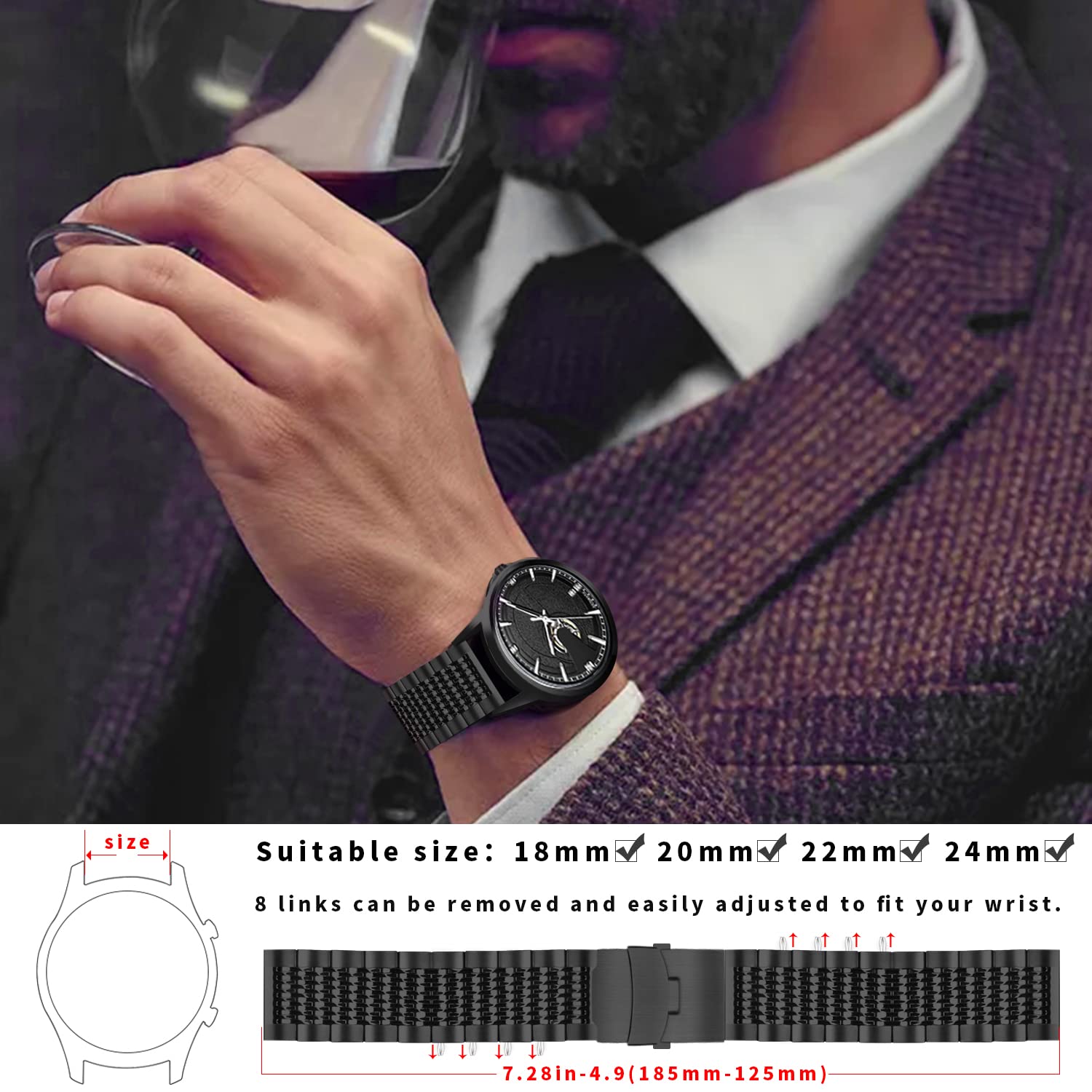 Premium Quick Release Stainless Steel Watch Band 20mm 22mm 18mm 24mm - Luxury Metal Replacement Strap for Men & Women - Perfect for Dress Watches, Business Attire & Everyday Wear