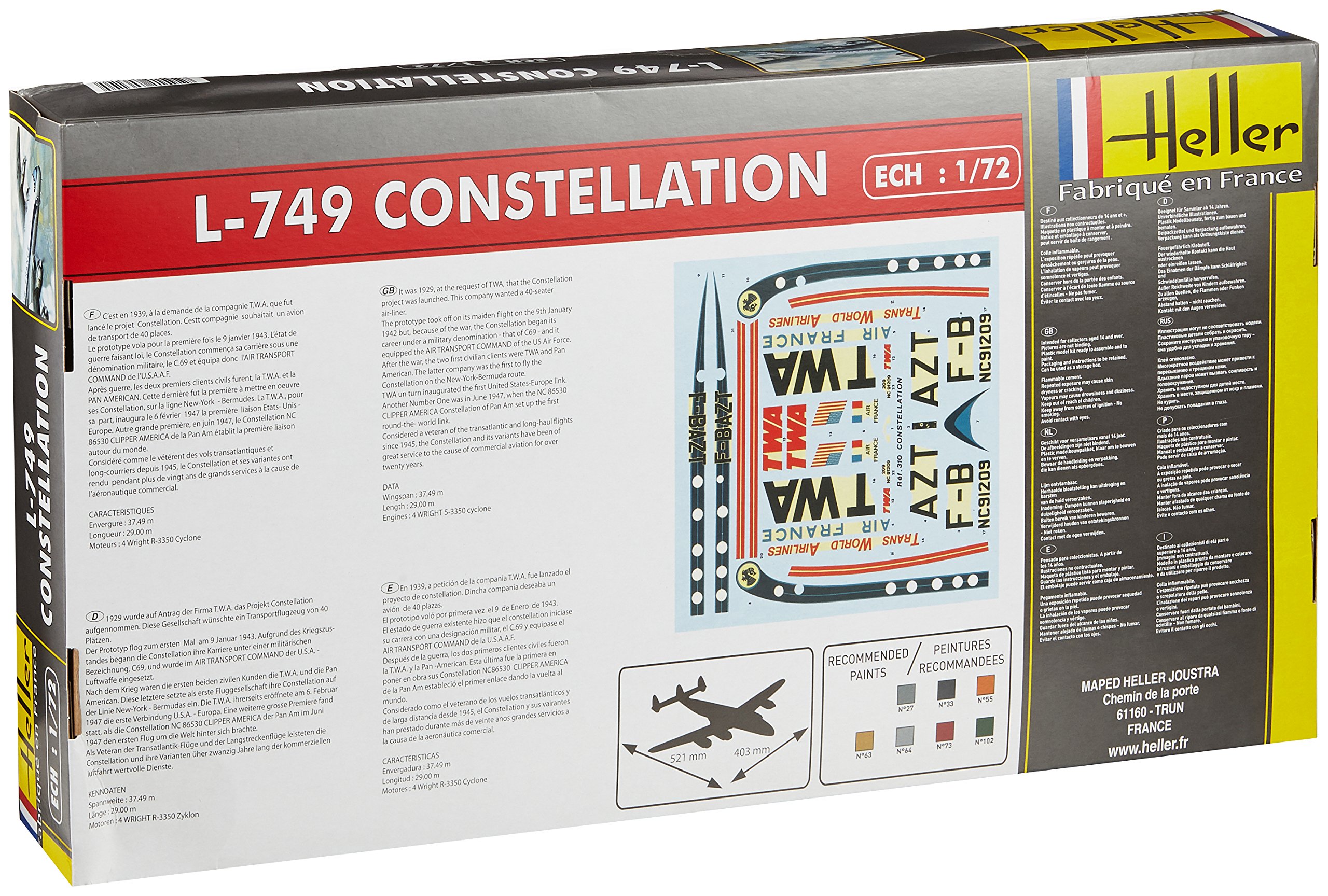 1:72 Scale L-749 Constellation Air France Model Kit 80310 - Perfect for Aviation Enthusiasts & Collectors, Great for Display & DIY Projects