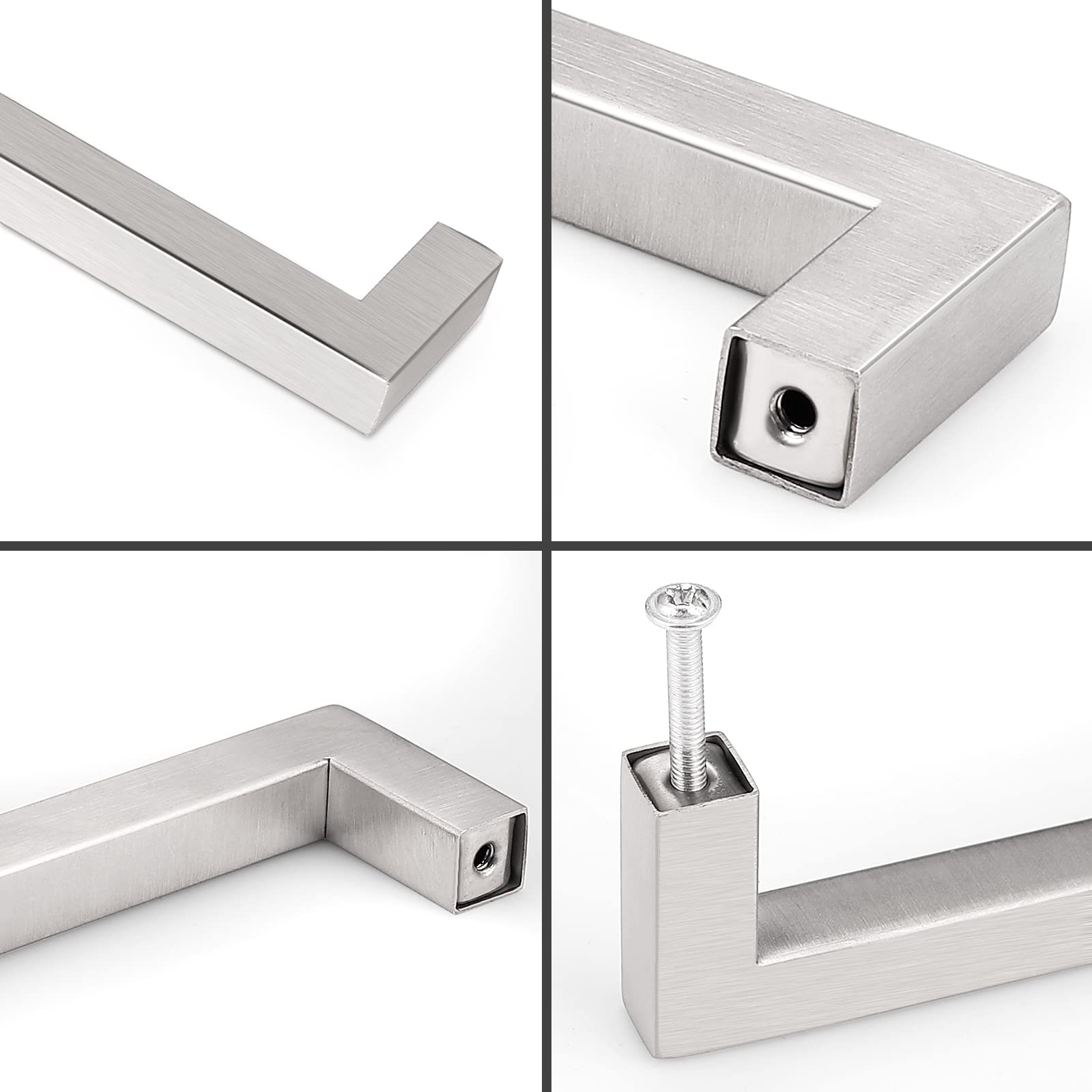 Probrico 20 Pack Square Cabinet Handles - 5 Inch Hole Centers, Stainless Steel Cupboard Bar Pulls, Brushed Nickel Drawer Pulls (5.5 Inch Total Length) - Perfect for Kitchen Cabinets, Bathroom Vanities & Furniture Drawers