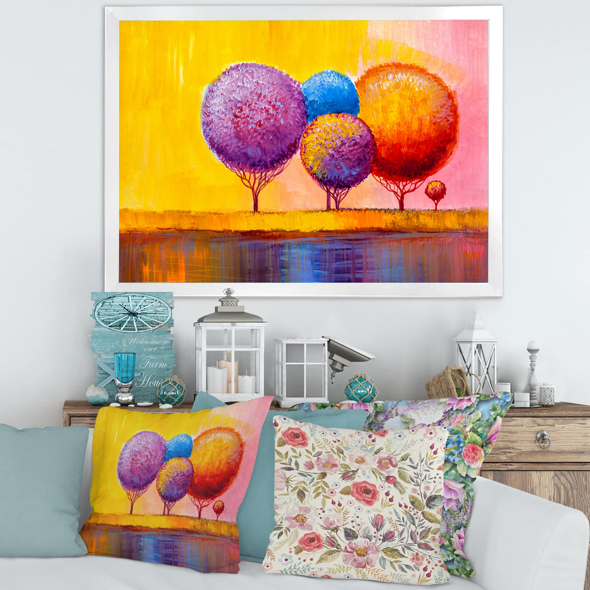 DesignQ Autumn Fantasy Trees - Modern Framed Wall Art for Living Room, Bedroom & Office Decor | Nature-Inspired Home Decoration