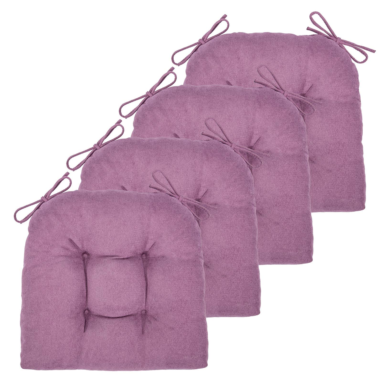 4 Pack Chair Cushions for Dining Chairs - 17 x 16 Inch Light Purple Seat Pads with Ties - Comfortable Kitchen & Office Chair Cushion Set for Home, Restaurant, and Desk Use