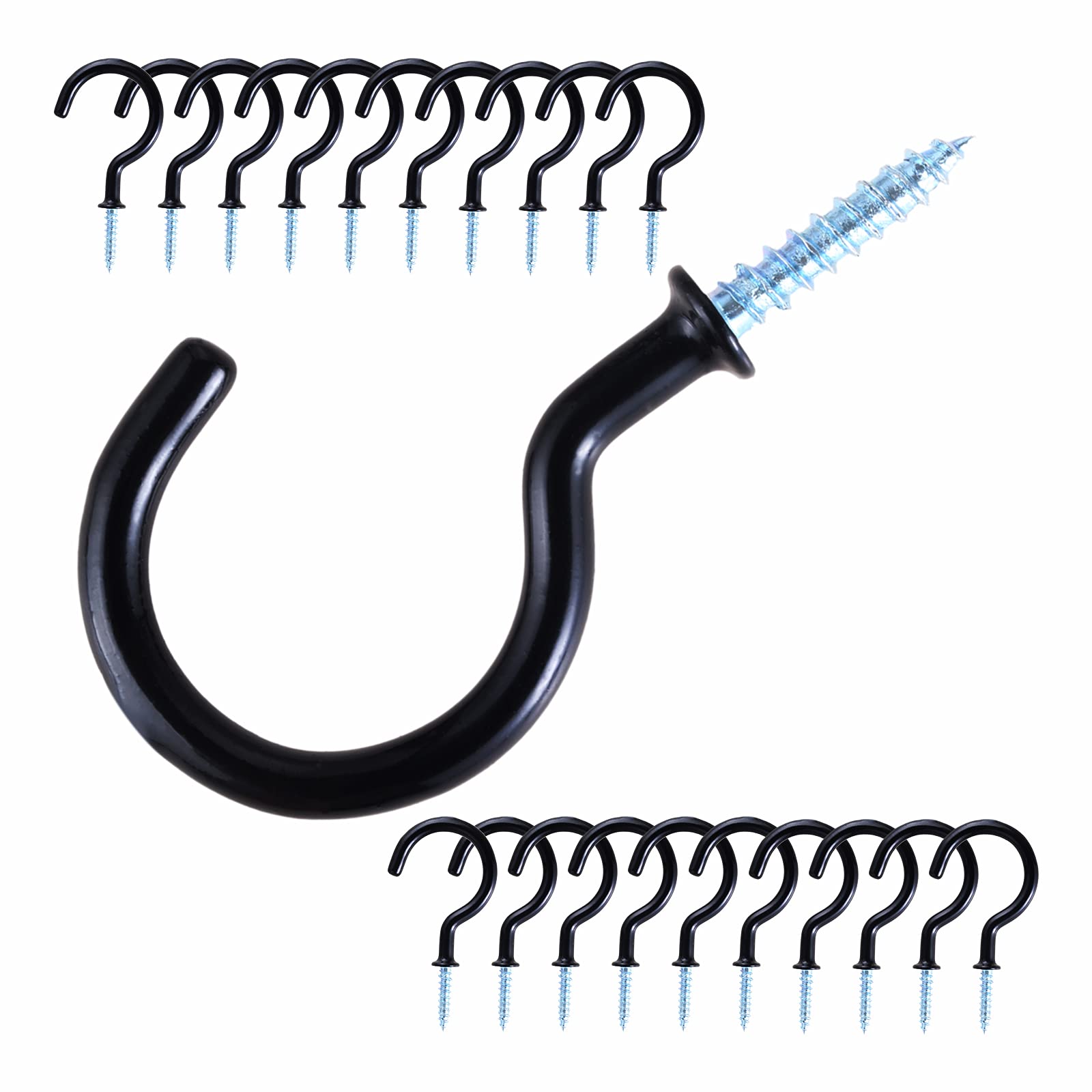 20PCS 2.9inch Heavy Duty Ceiling Hooks - Screw Hooks for Hanging Plants, Outdoor String Lights, Cups & Mugs (Black) - Perfect for Home Decor, Garden & Indoor Organization