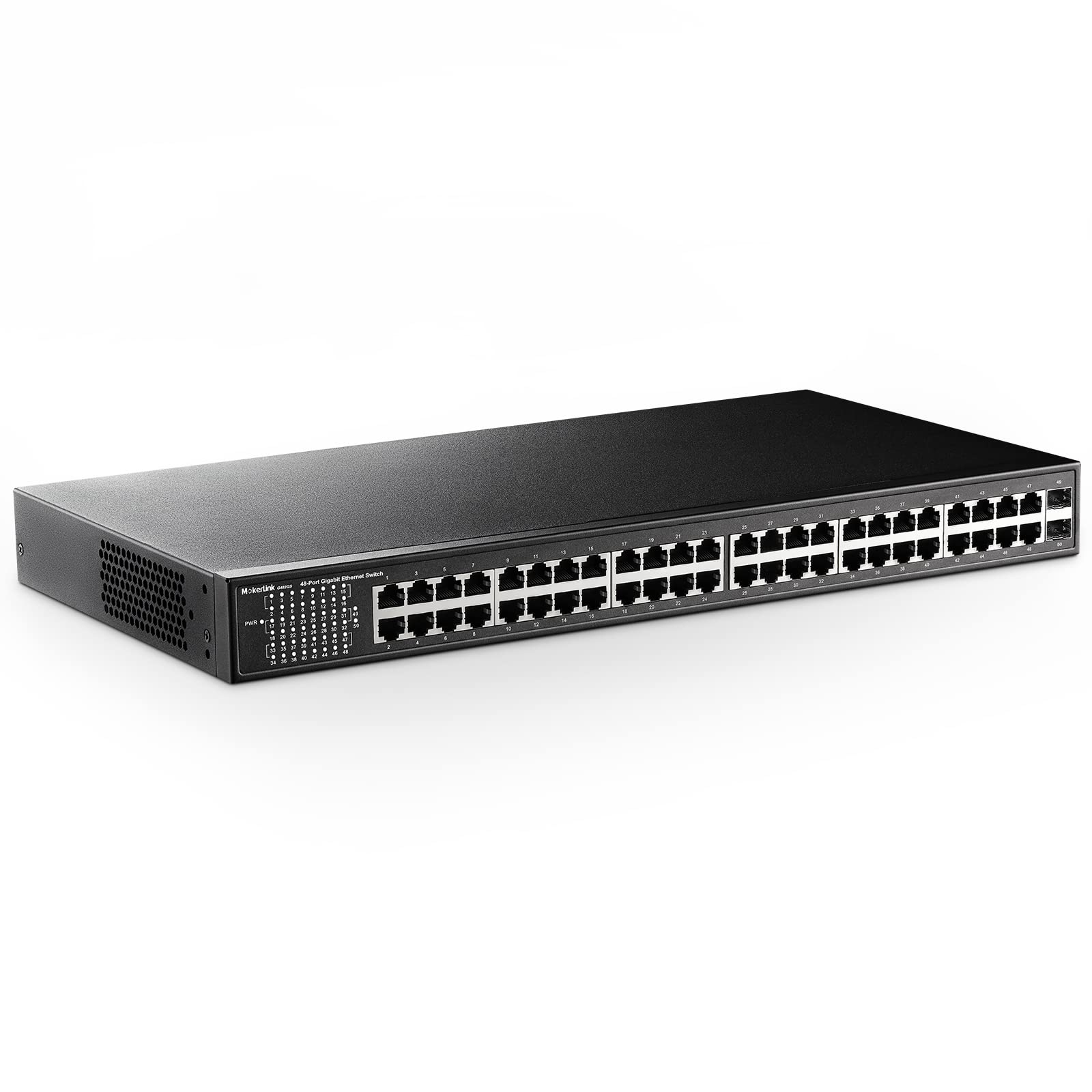 MokerLink 48 Port Gigabit Ethernet Switch with 2 SFP Ports, Dual Power Supply, Fanless Metal Rackmount - Unmanaged Plug and Play Network Switch for Office, Data Center, and Home Networking