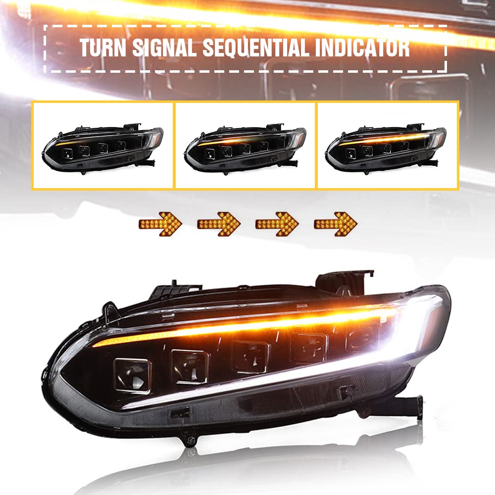 2018-2022 Honda Accord LED Headlights Assembly - 5 Lens Matrix Projector with Halo DRL & Sequential Turn Signals - Bugatti Style Replacement Headlamps (1 Pair) - Perfect for Night Driving & Car Customization