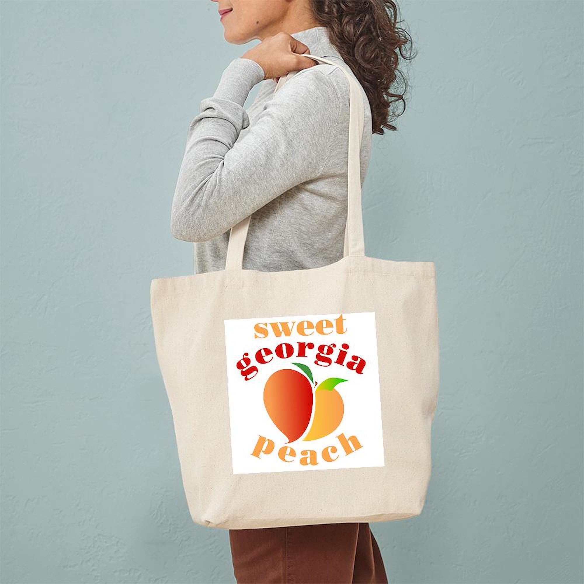 Sweet Georgia Peach Tote Bag - Natural Canvas Reusable Shopping Bag for Groceries, Beach & Farmers Market | Eco-Friendly Cotton Tote with Unique Design