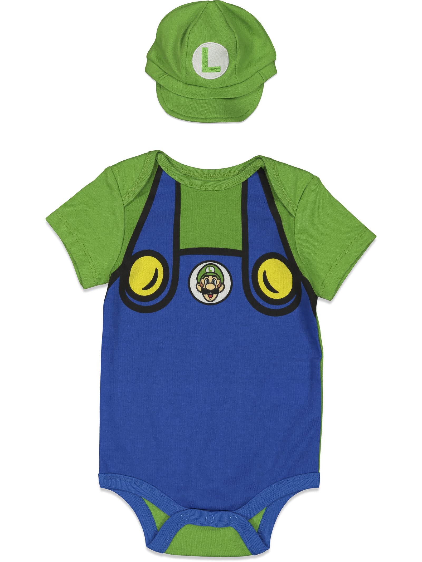 Super Mario & Luigi Baby Costume Set - Short Sleeve Bodysuit with Hat for Infants & Toddlers | Nintendo Character Outfit for Halloween, Cosplay & Birthday Parties