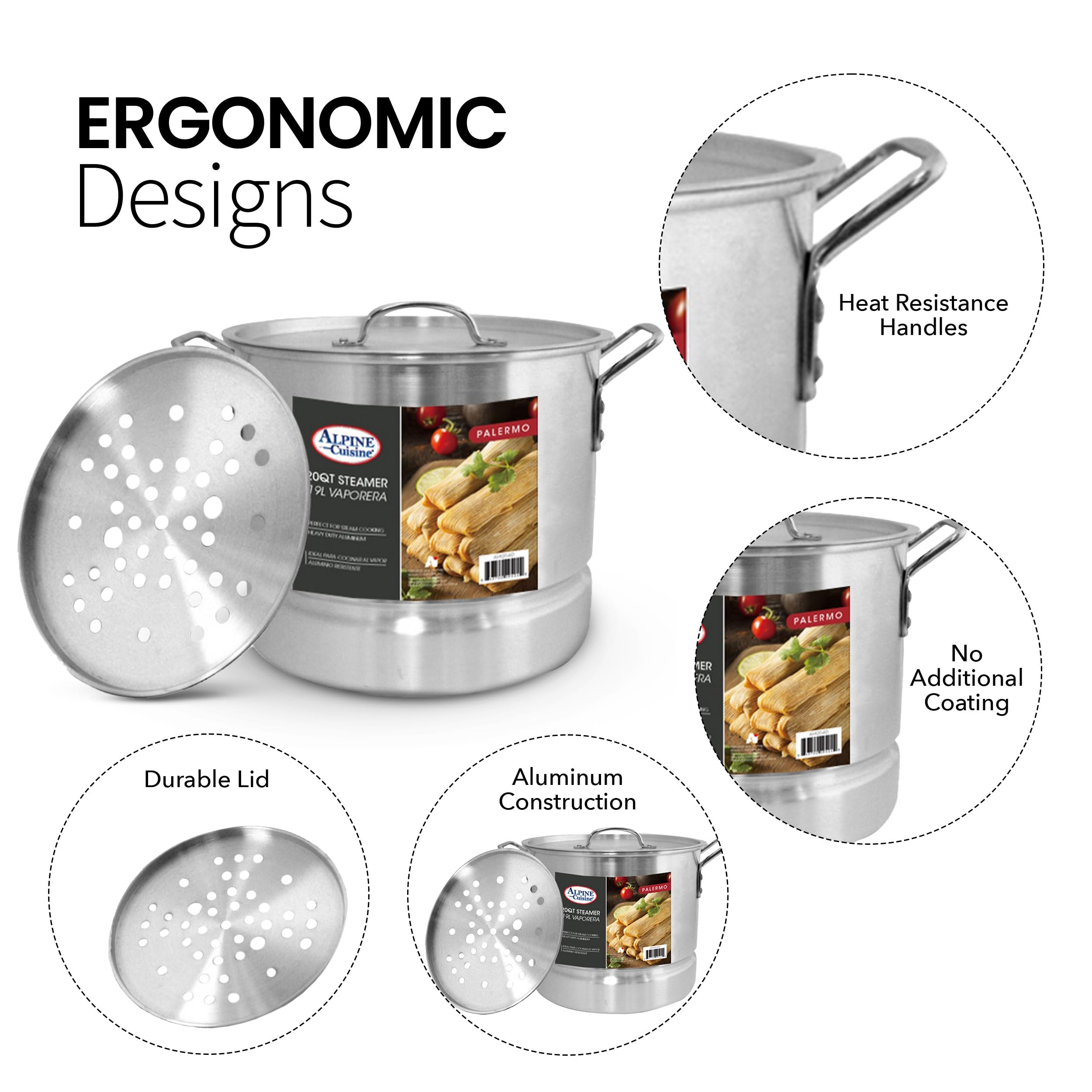 Aluminum Steamer Stock Pot 3-Piece Set with Lids - 20 Quart Multi-Tier Cooking Pot for Large Batch Meals | Ergonomic Handles & Easy Clean Design | Perfect for Family Dinners, Meal Prep & Catering