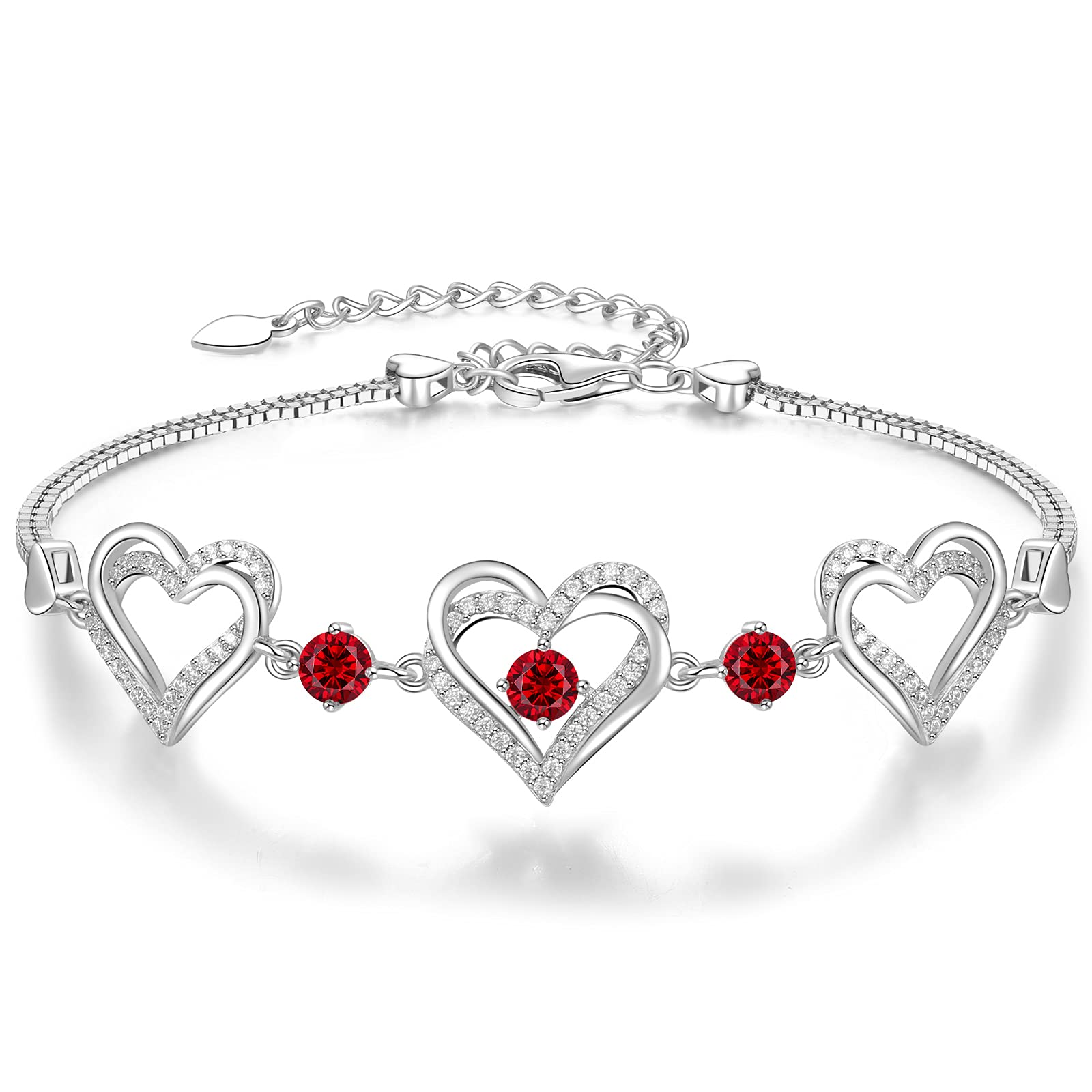 Forever Love Heart Charm Link Bracelet for Women - 925 Sterling Silver Birthstone Bracelet | Mother's Day, Anniversary, Christmas & Birthday Jewelry Gift for Wife, Girlfriend | Perfect for Date Nights, Weddings & Special Occasions