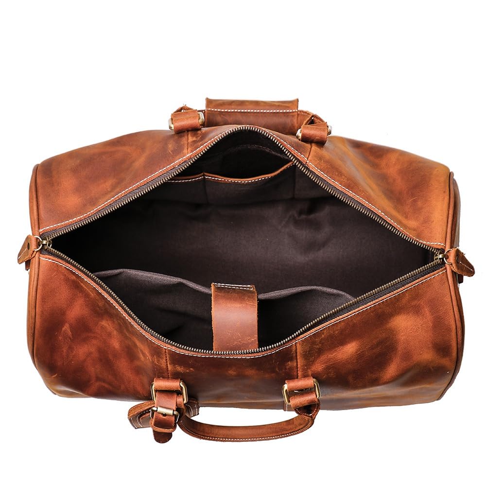 Premium Genuine Leather Men's Travel Duffle Bag - Cowhide Shoulder Bag for Gym, Sports, Weekend & Overnight Trips - Carry On Luggage (18 Inch, Brown) - Perfect for Business Travel, Workout & Outdoor Adventures