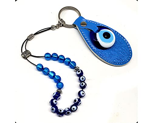 Handmade Evil Eye and Blue Lampwork Beads -Keychain- (8 Mm, 21 Beads