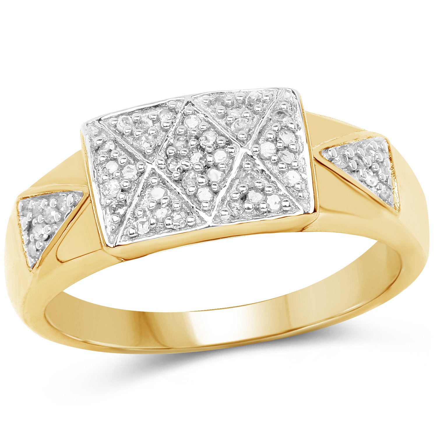 14K Yellow Gold Plated 0.21 Carat Genuine White Diamond .925 Sterling Silver Ring for Women - Elegant Wedding, Engagement & Anniversary Jewelry Gift