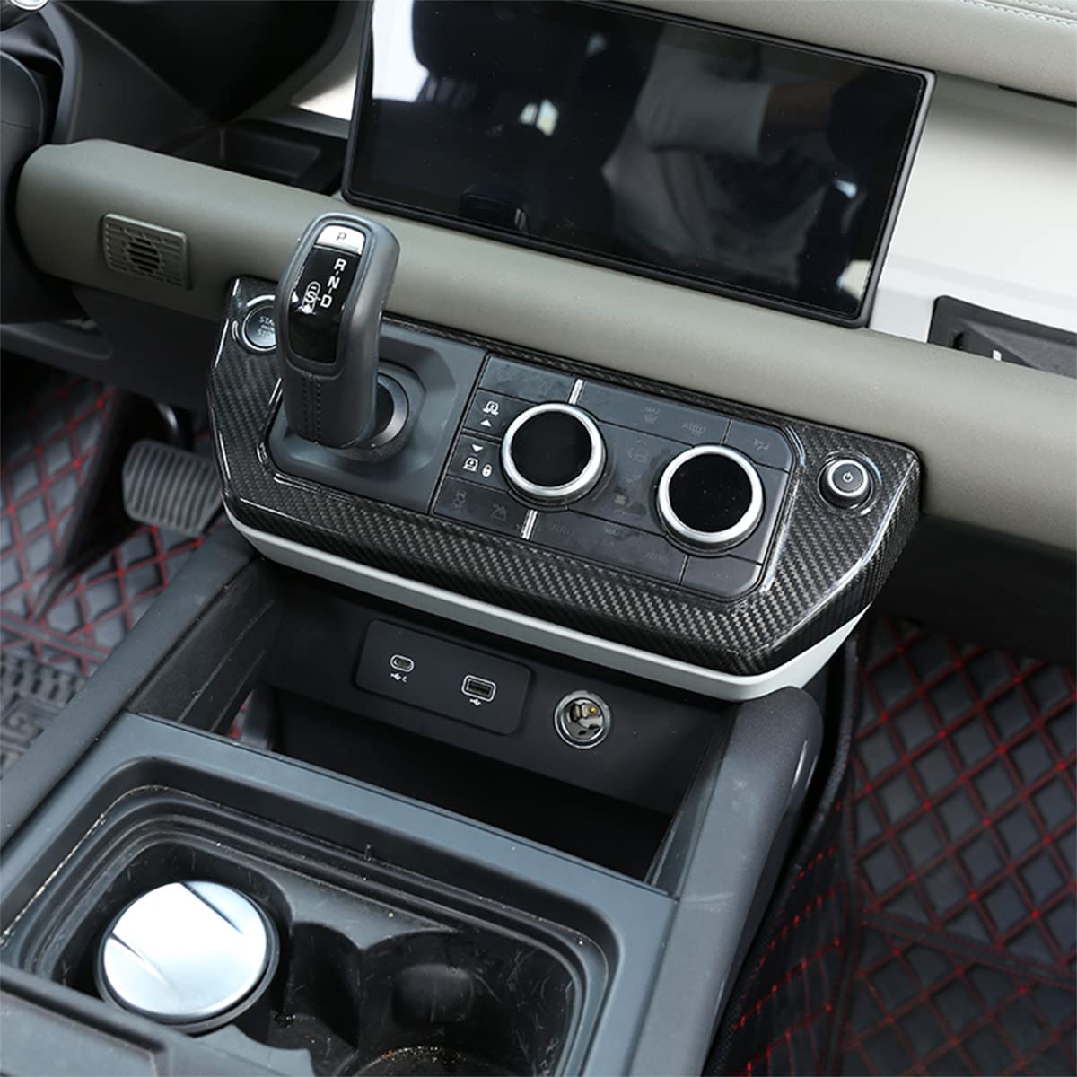 Land Rover Defender 110 2020-2021 Center AC Mode Button Frame Cover - Genuine Carbon Fiber Interior Trim | Upgrade Your Car's Dashboard Style for Off-Road Adventures & Luxury Driving Experience