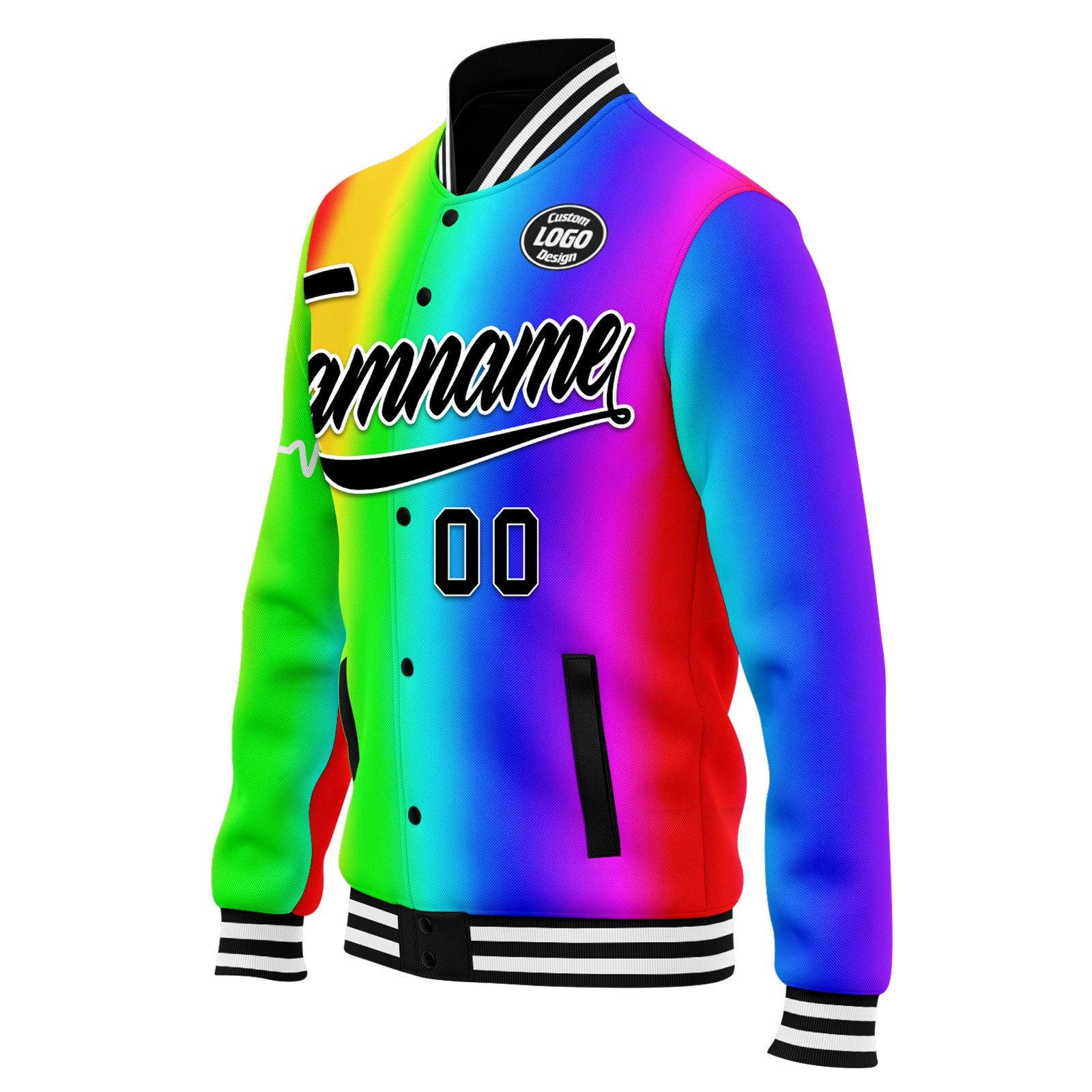 Custom Personalized Varsity Letterman Bomber Jacket with Full Snap Closure - FZ005 D025003 - Perfect for School Events, Sports Teams & Casual Wear