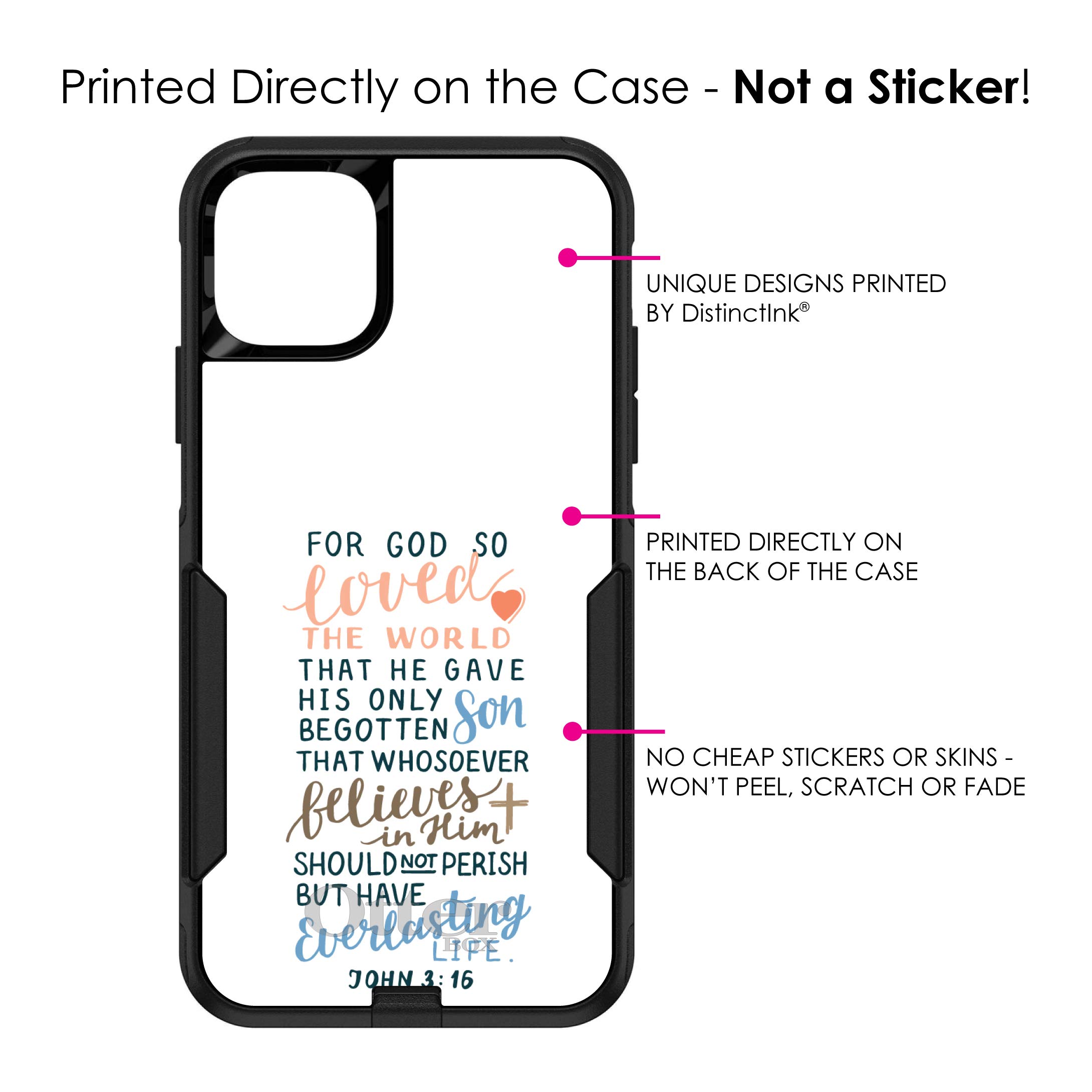 **DistinctInk iPhone 11 Pro MAX Case (6.5 Inch) - Durable Protective Cover, Slim Fit, Shockproof - Replacement for OtterBox Commuter - Custom Black with John 3:16 Bible Verse - Perfect for Daily Use, Travel & Outdoor Activities**