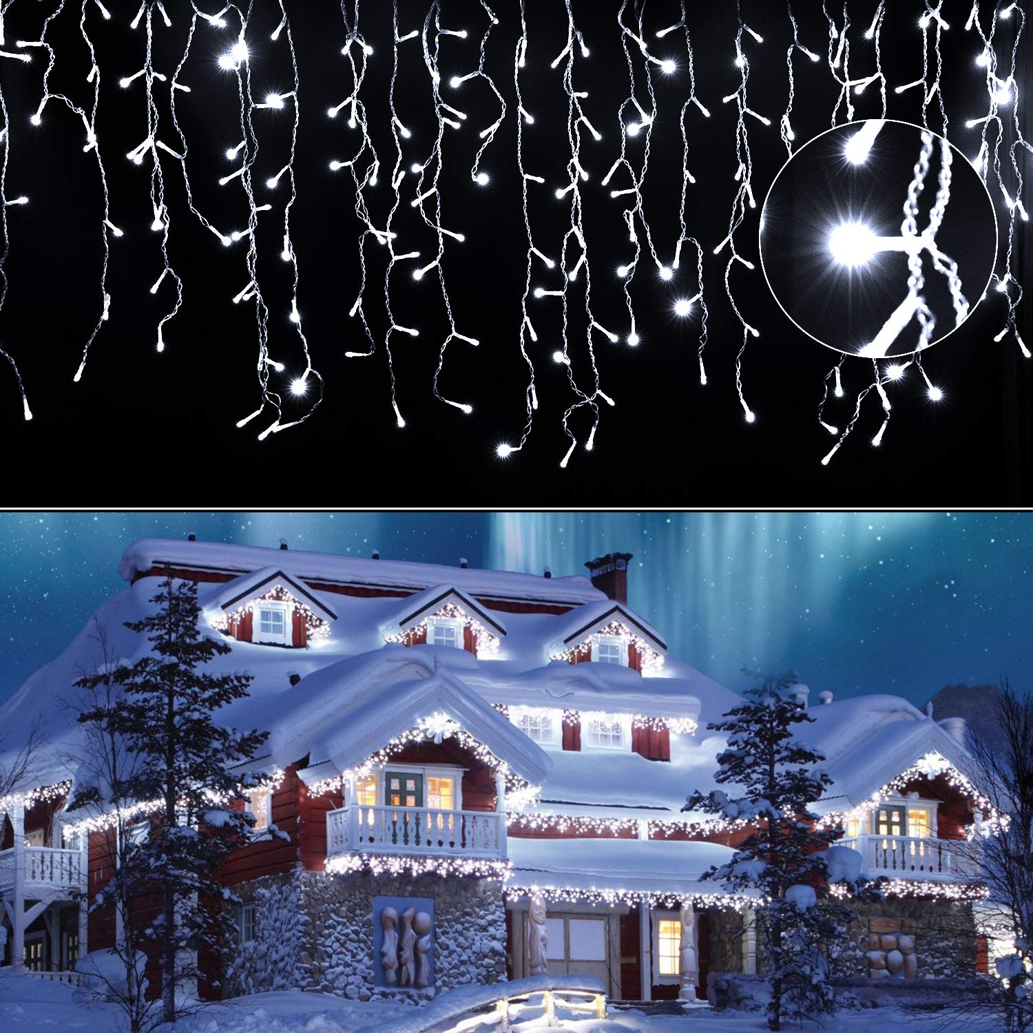 306 LED Icicle Christmas Lights Outdoor 19.6FT - 8 Lighting Modes with Remote & Timer, Waterproof Fairy String Lights for Indoor Patio Tree House Decor (Pure White) - Perfect for Holiday Decorations, Winter Weddings, and Cozy Home Ambiance