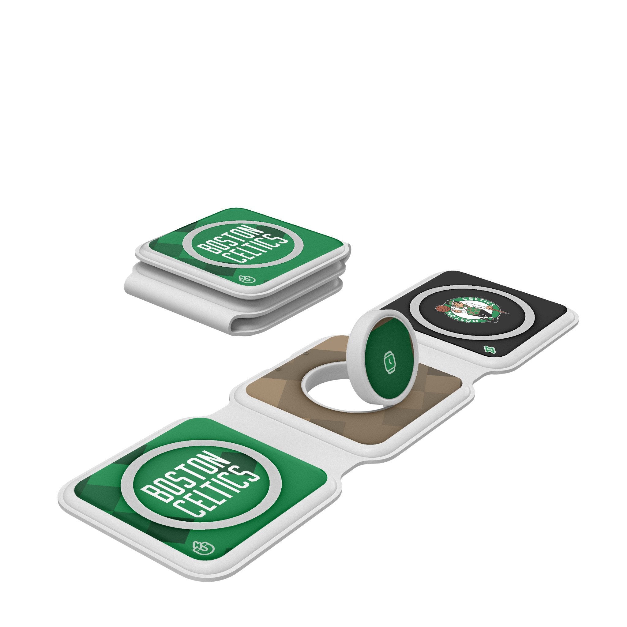 Boston Celtics Color Block Foldable 3-in-1 Charger - Magnetic Wireless Charging Station for iPhone, Android & AirPods | Perfect for Home, Office & Travel | Officially Licensed NBA Accessory