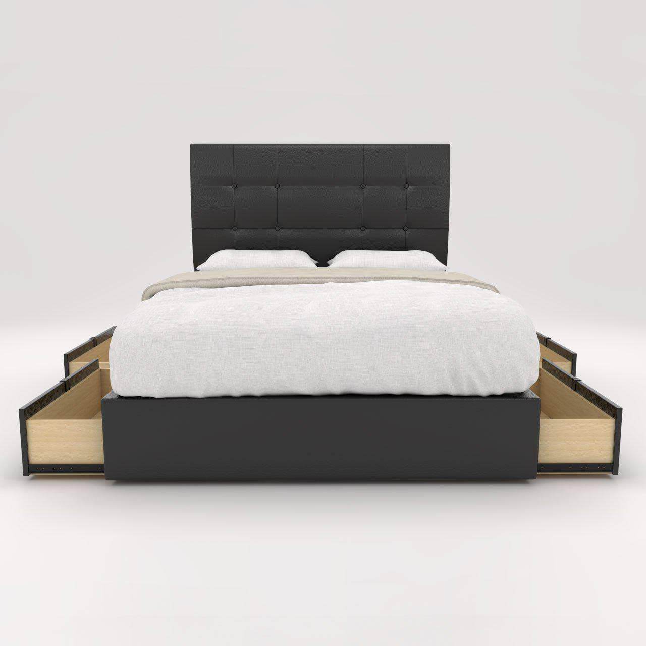 Jaxon Faux Leather Drawer Bed Frame - Queen Size Storage Platform Bed with Upholstered Headboard - Modern Bedroom Furniture for Small Spaces & Guest Rooms