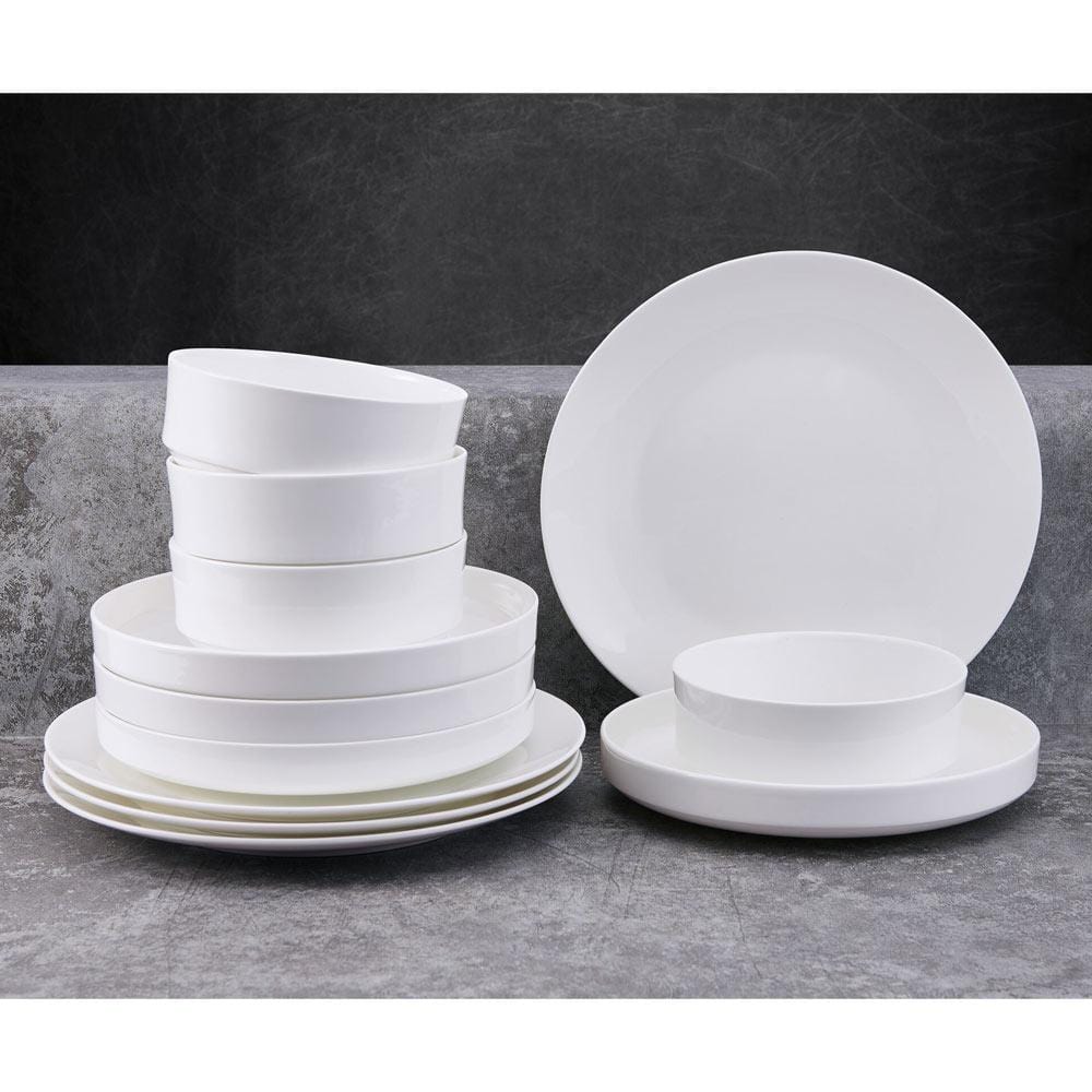 Macie 12-Piece Dinnerware Set - Service for 4 People - Elegant Porcelain Plates, Bowls & Mugs - Perfect for Family Dinners, Entertaining Guests & Daily Use