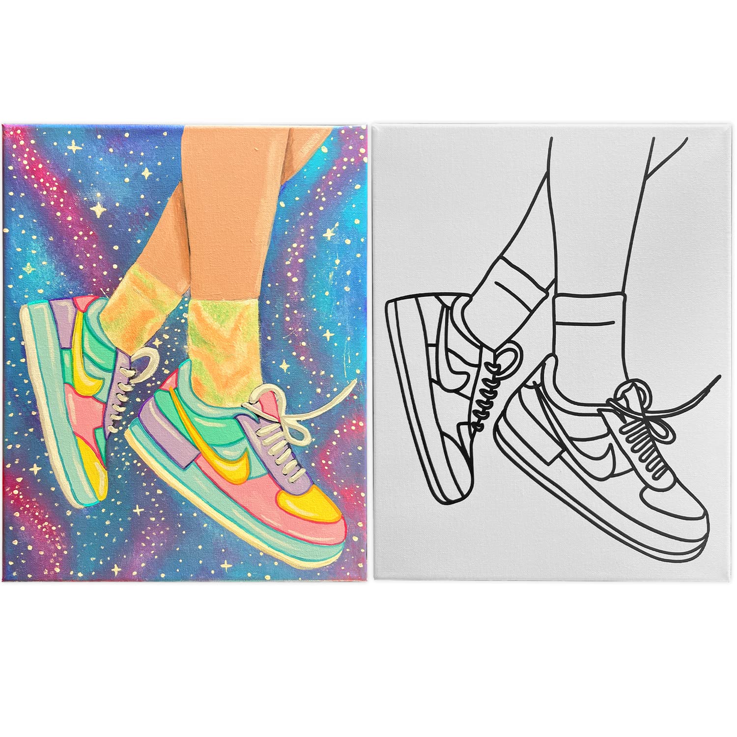 Indigo Art Studio Pre-Drawn Canvas Paint Kit for Adults, Kids & Couples | DIY Sneakers Air Jordan Retro Painting Kit | 11x14 Inches | Perfect for Birthday Gifts, Sip and Paint Parties & Creative Home Decor | Stenciled Canvas Art Kit for Beginners