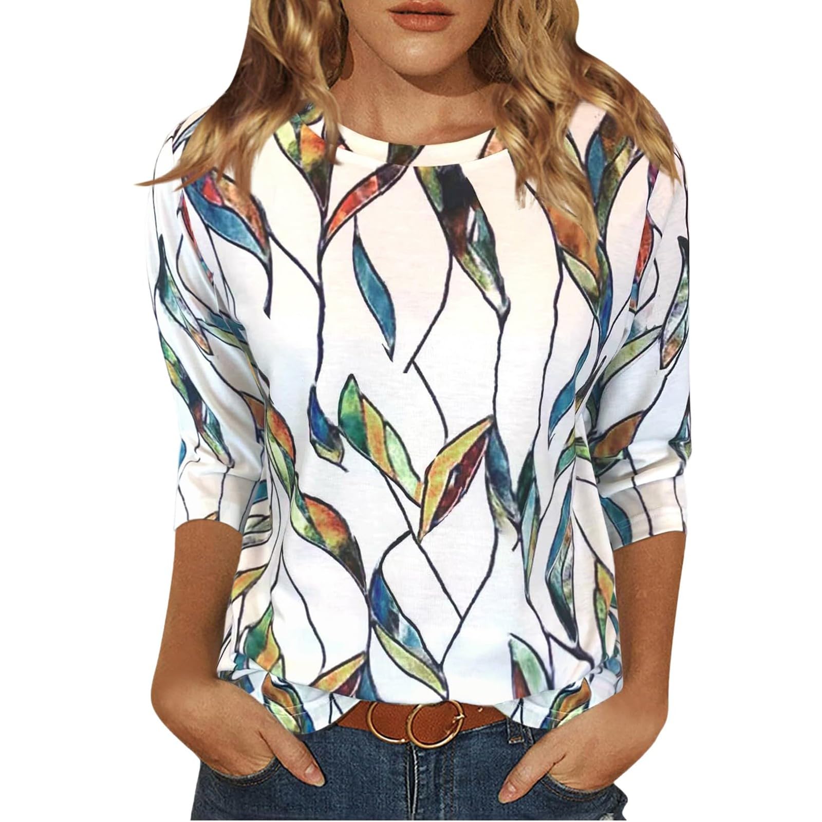 YUTANRAL Women's 3/4 Sleeve Casual Summer Tops - Trendy 2024 Vacation T-Shirts & Cruise Outfits for Beach, Travel & Everyday Wear