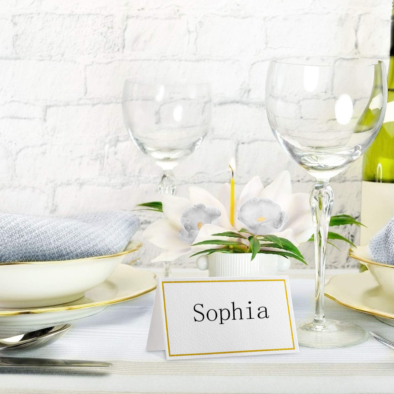 100Pcs Premium Wedding Place Cards with Gold Foil Border - Elegant Escort Cards & Name Cards for Wedding, Dinner Parties & Events - 2